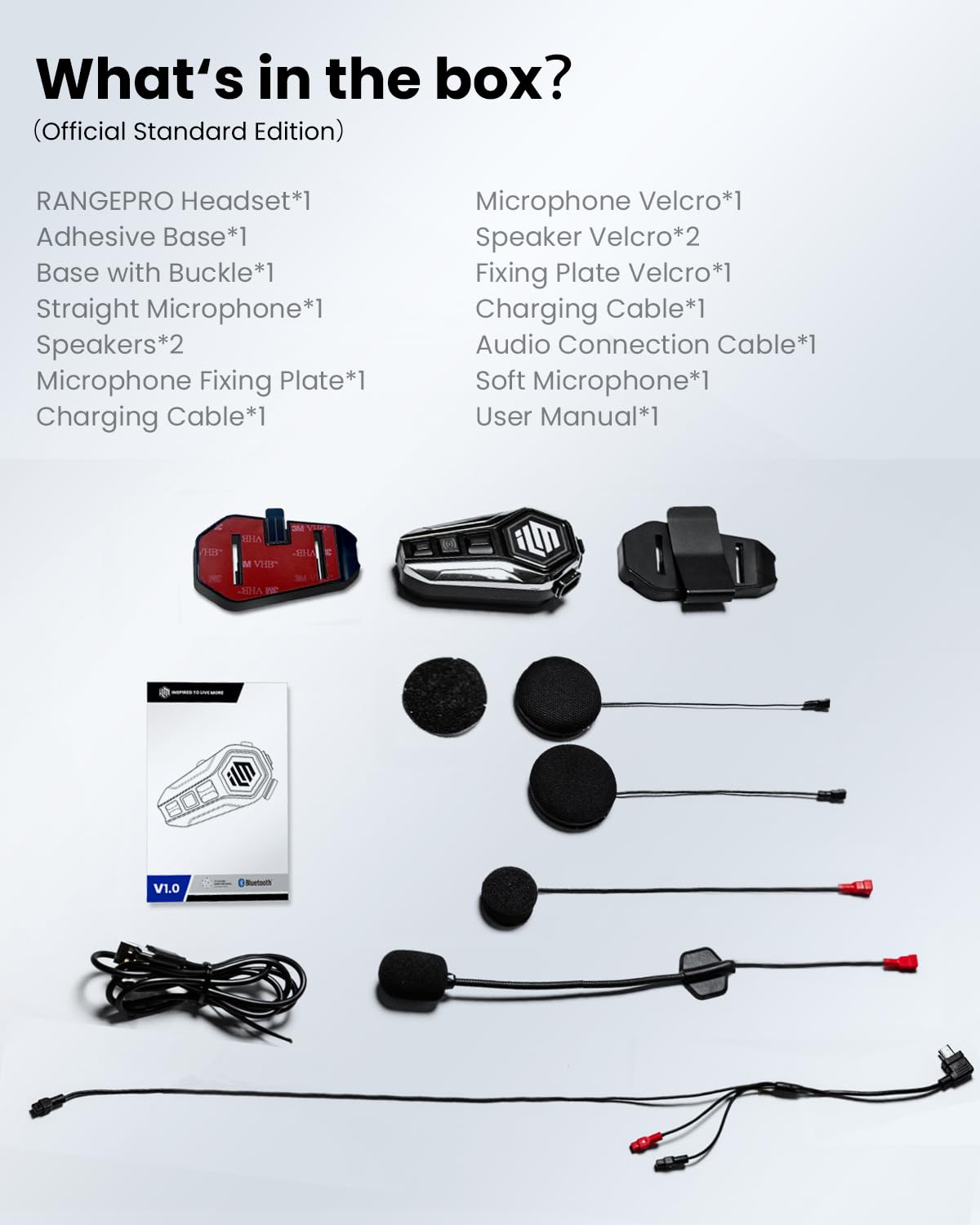 ILM Motorcycle Bluetooth Headset - RANGEPRO Helmet Communication System with 2100M Intercom, IP67 Waterproof & Noise Cancellation (Gray) - Perfect for Group Riding, GPS Navigation & Hands-Free Calls