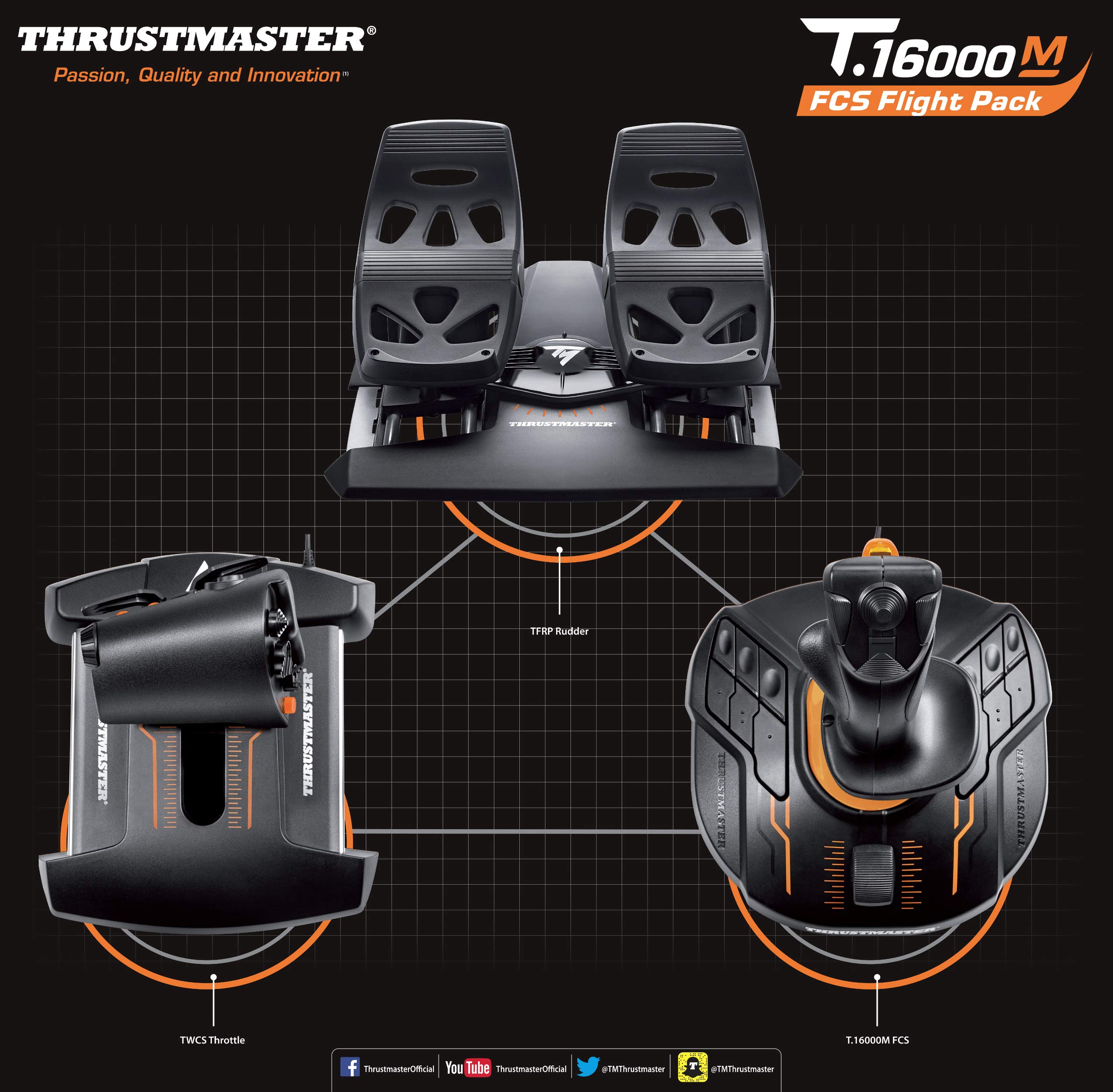 Thrustmaster T16000M FCS Flight Pack - USB Joystick, Throttle & Rudder Pedals for PC Flight Simulator Games (Windows Compatible) | Perfect for Microsoft Flight Simulator, X-Plane & DCS World