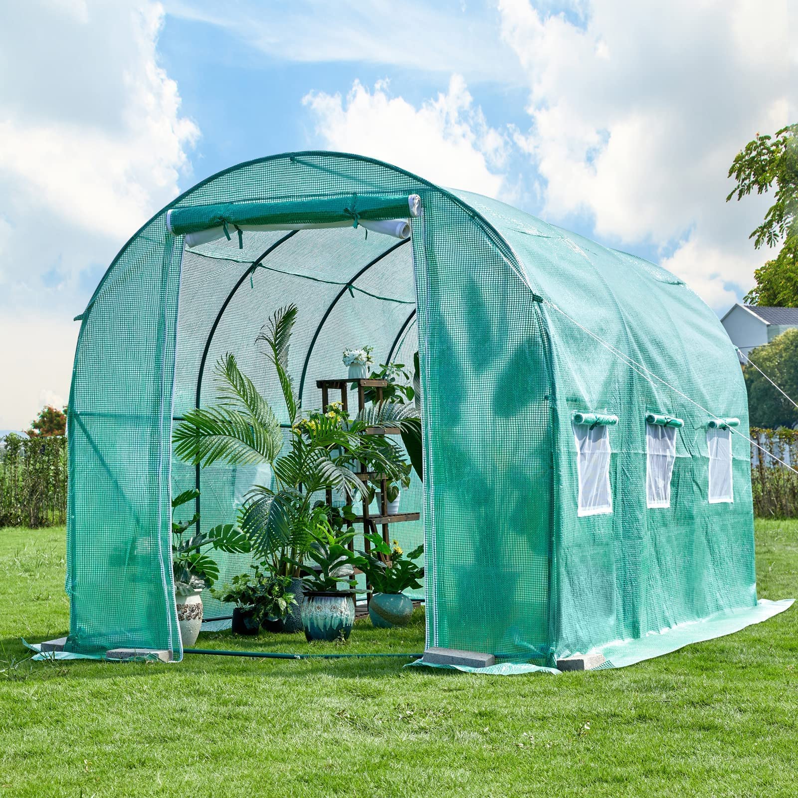 10x7x7 FT Outdoor Greenhouse with Screen Door - Heavy Duty Walk-in Plant House for Garden, UV Protection, Thermostatic & Waterproof - Perfect for Growing Vegetables, Flowers & Seedlings All Season
