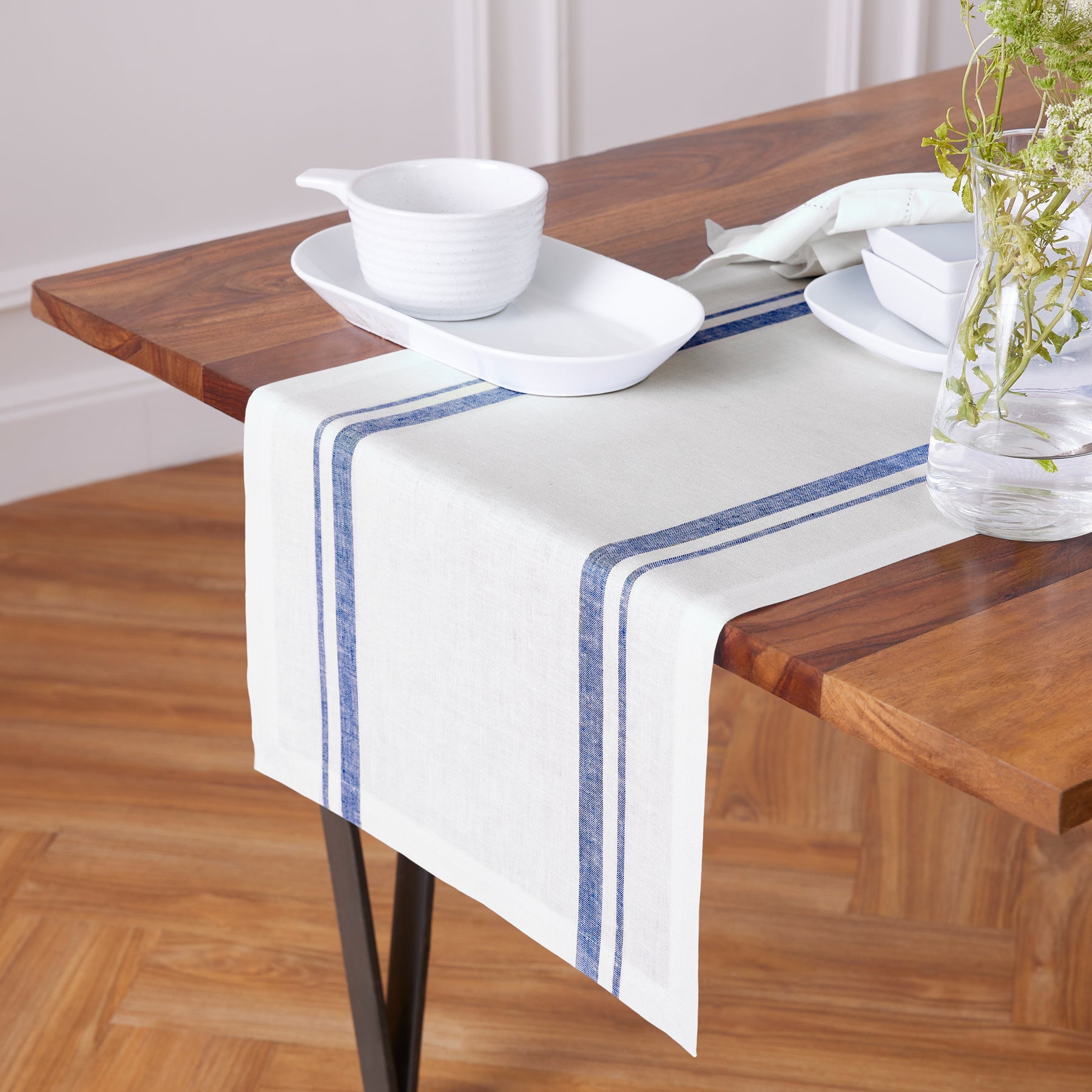 French Striped Table Runner - 16 Inch Wide - Elegant Dining Decor for Weddings, Parties & Home Decor