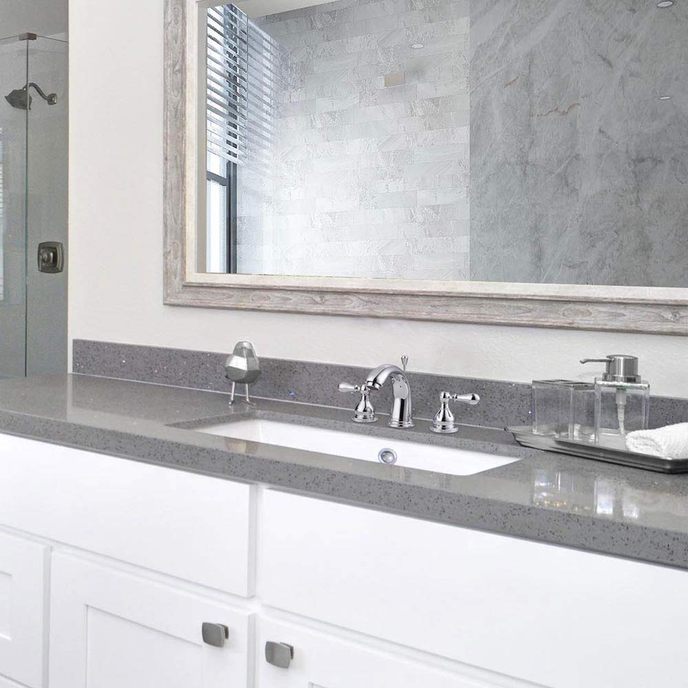 Aquaterior 8 Inch Widespread Bathroom Faucet - 3 Hole Undermount Sink Faucet with 2 Handle Mixer Taps & Drain - Chrome Finish - CUPC, CEC, NSF Certified - Perfect for Modern Bathroom Vanities & Powder Rooms
