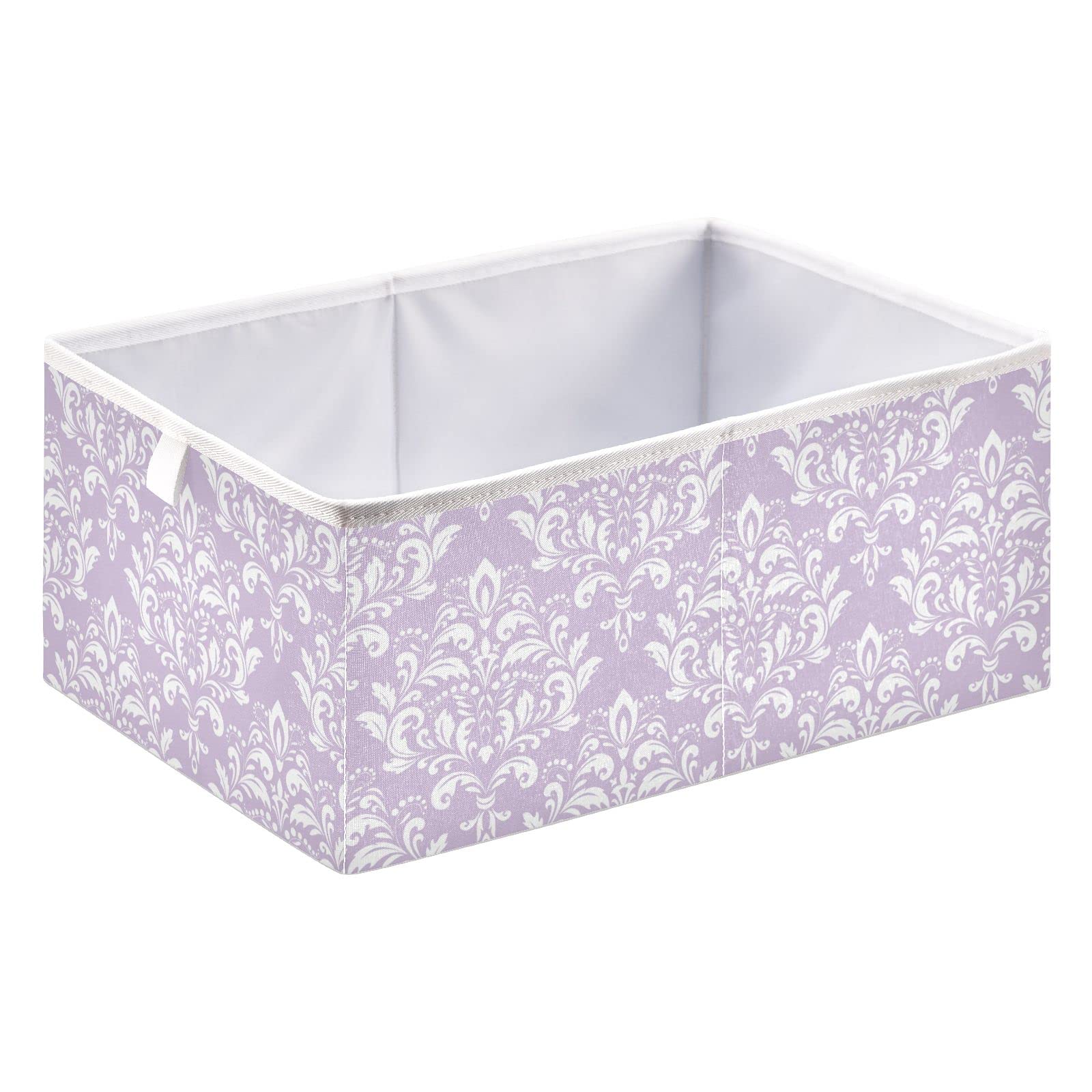 Baroque Floral Foldable Fabric Storage Bins with Handles - 15.75x10.63x6.96 Inch Rectangular Toy Organizer Basket for Kids Room, Nursery, Playroom & Closet Organization