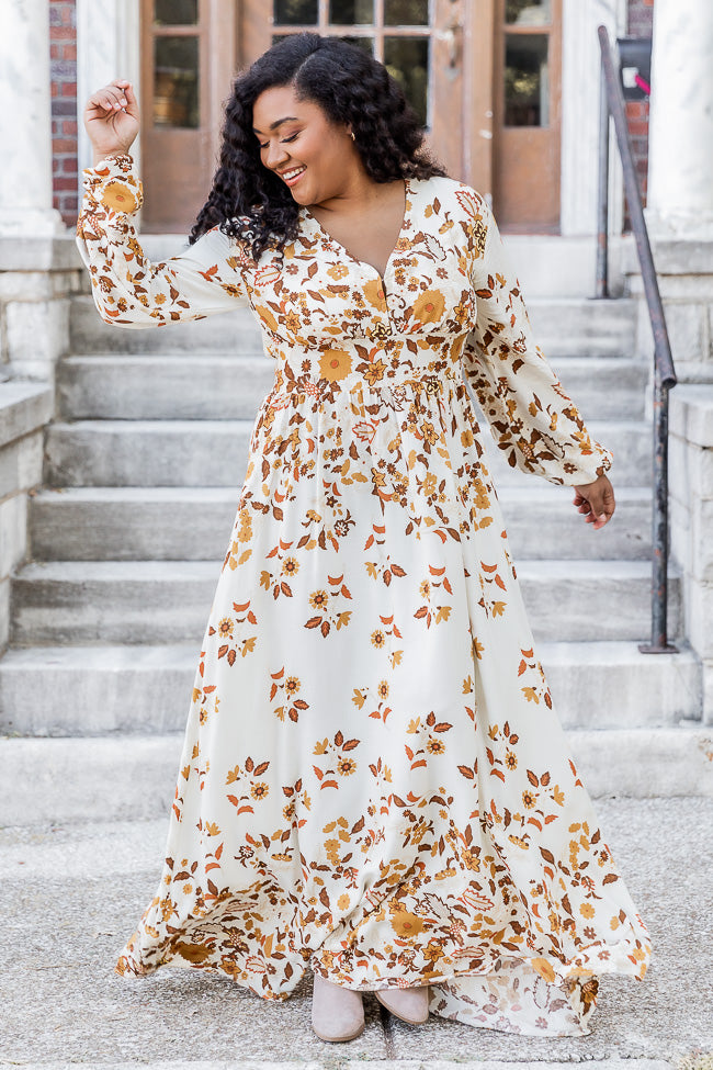 Brown Leaf Print Maxi Dress - Flowy Boho Summer Dress for Women | Beach Vacation, Garden Party & Casual Outings