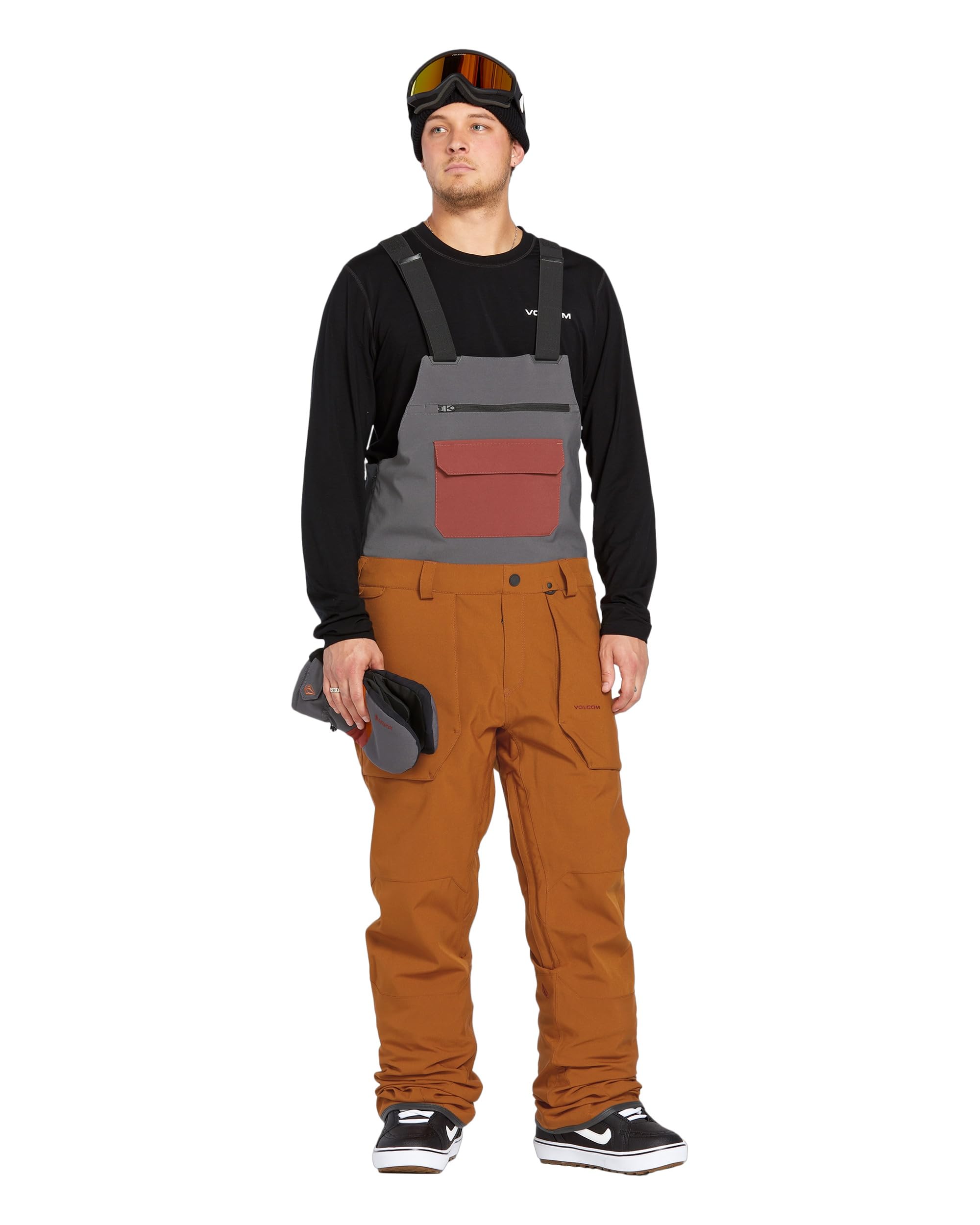 Volcom Men's Roan Bib Overalls - Caramel Denim Workwear Pants, Size S5 - Durable & Comfortable for Outdoor Work, Hiking & Casual Wear