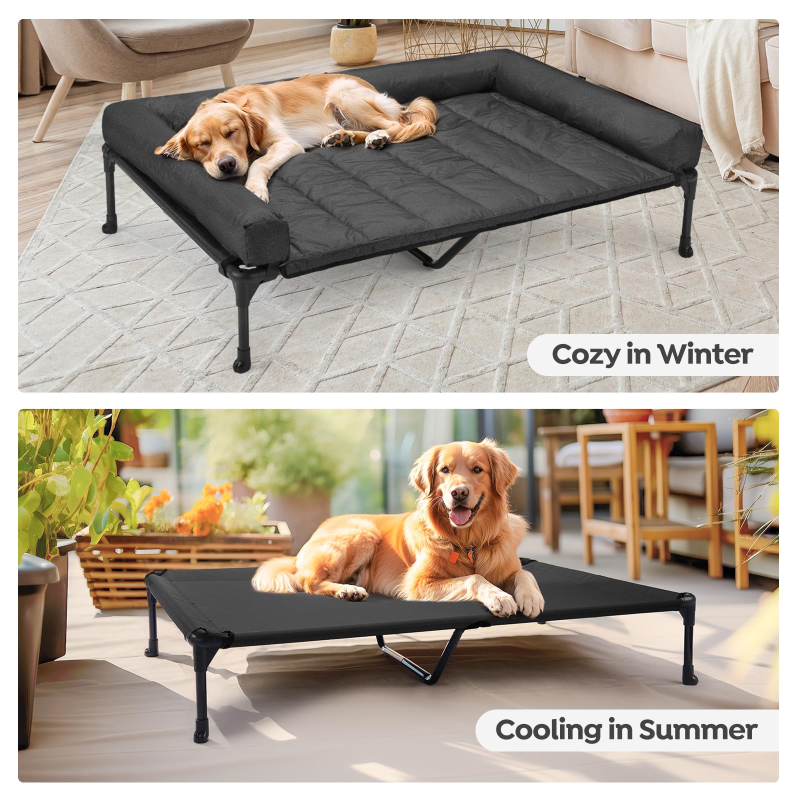 **Veehoo Elevated Cooling Dog Bed with Removable Waterproof Pillow-Top Mat - Breathable Mesh, No-Slip Feet - XXLarge Black CWC2331B for Indoor & Outdoor Use - Perfect for Hot Weather, Patio, and Travel**