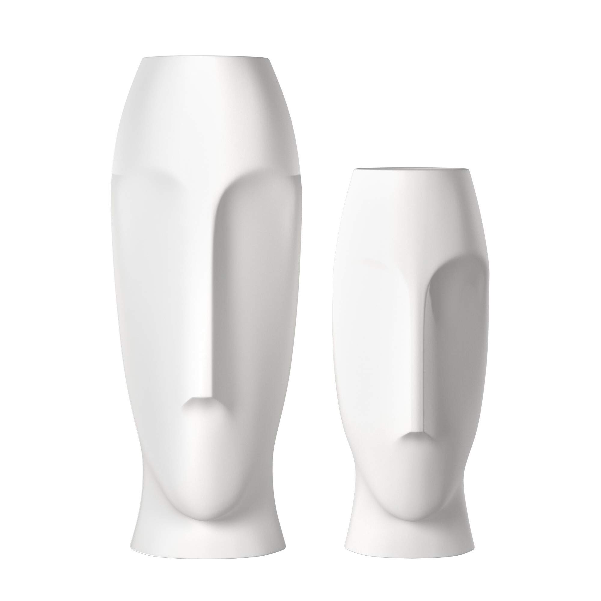 Matte White Ceramic Vase with Abstract Faces Design - Modern Home Decor for Living Room, Bedroom & Office Centerpiece