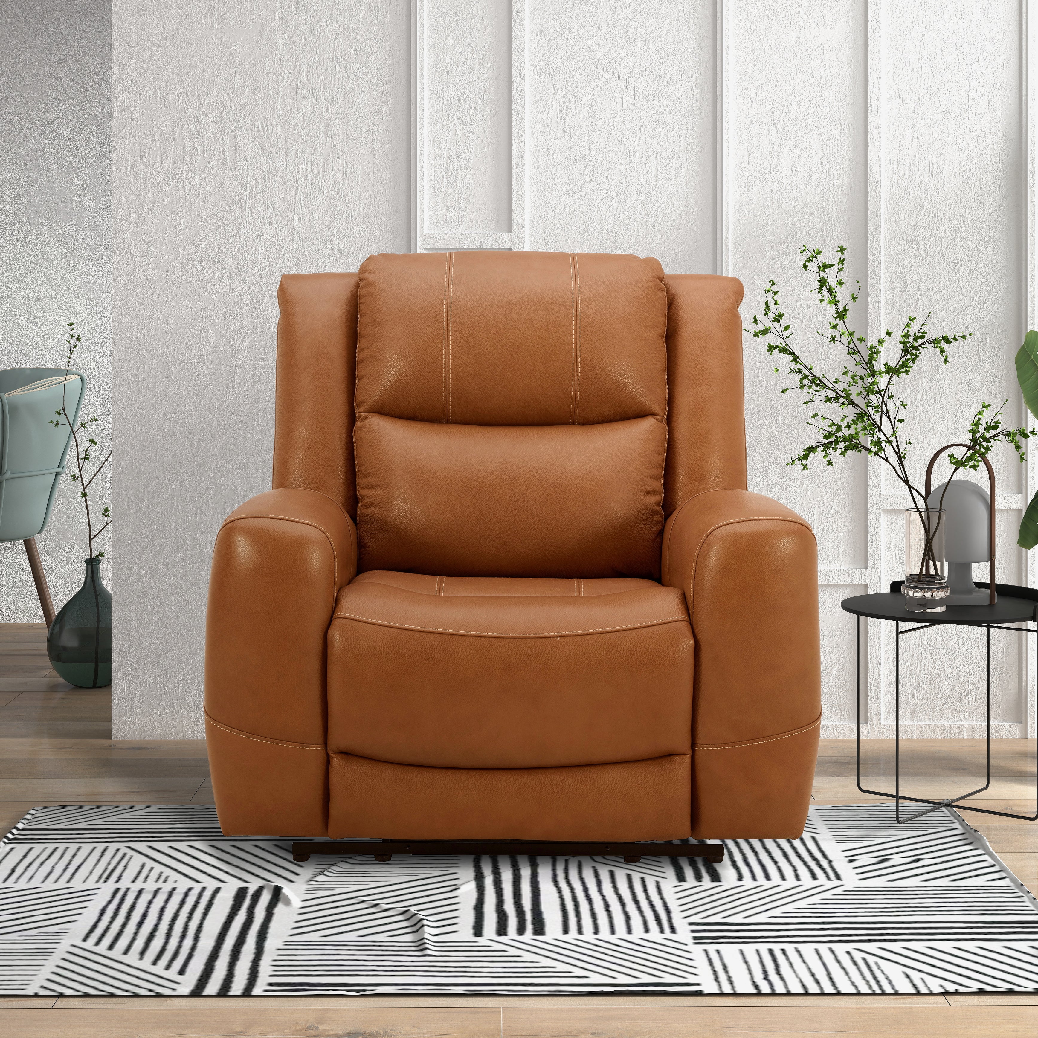Premium Cozura Leather Power Recliner Chair - Roundhill Furniture Electric Massage Recliner with USB Charging & Cup Holders - Perfect for Living Room, Home Theater & Man Cave Relaxation