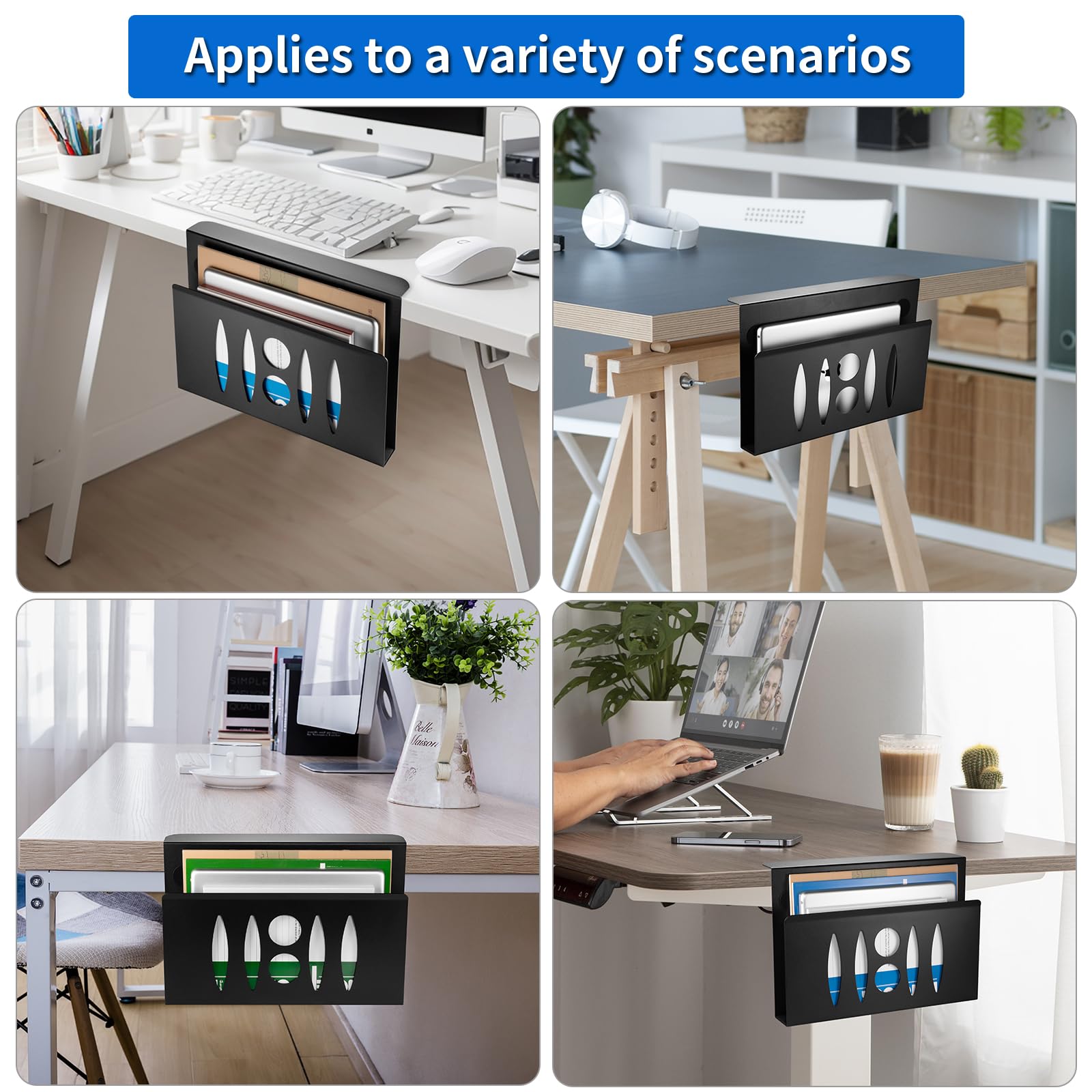 Under Desk Storage Organizer - No Drill Steel Hanging Laptop Holder for Office & Home (Black) | Space-Saving Desk Side Storage Solution for Small Workspaces & Home Offices