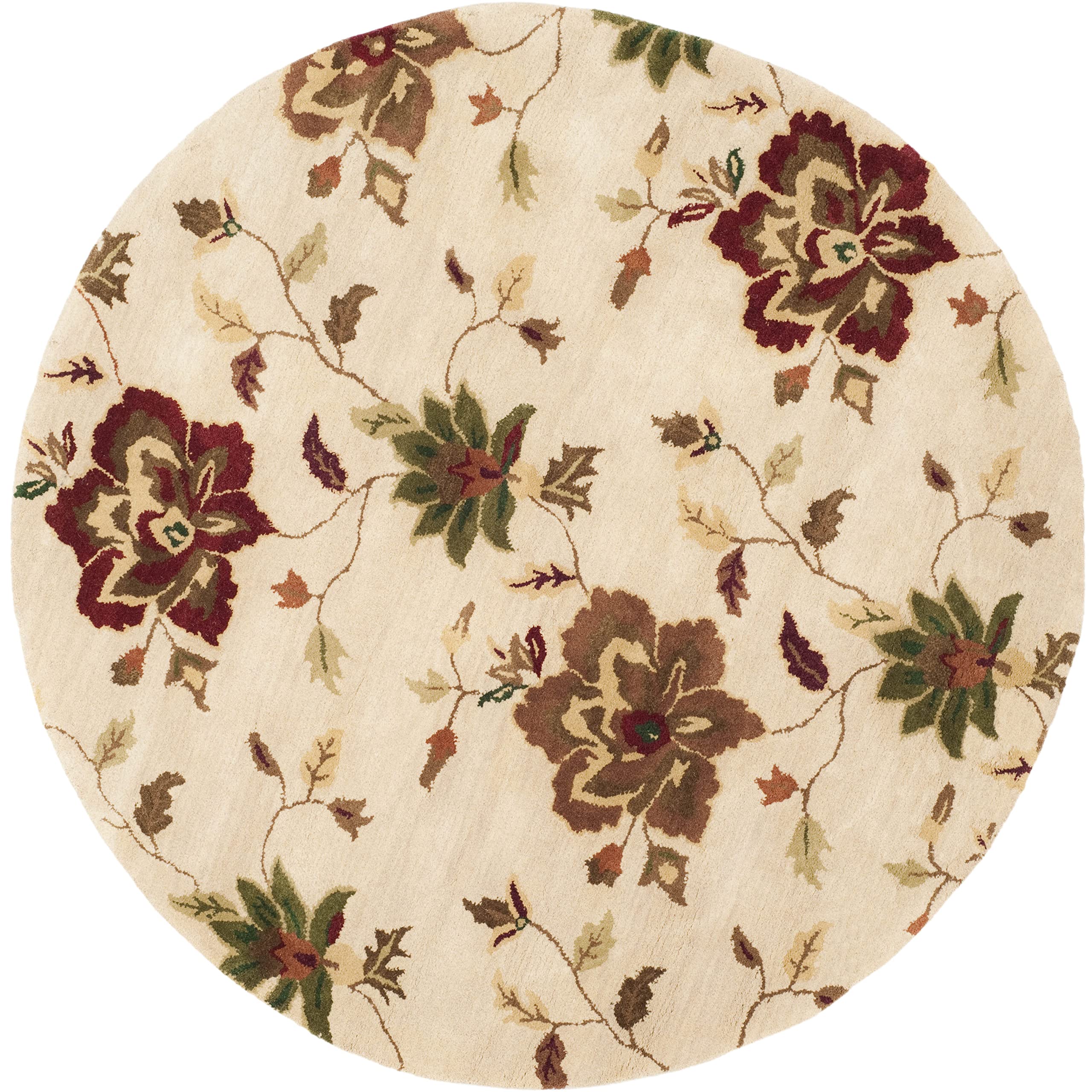 SAFAVIEH Jardin Collection 6' Round Ivory/Multi Floral Handmade Wool Area Rug - Perfect for Living Room, Bedroom & Home Decor