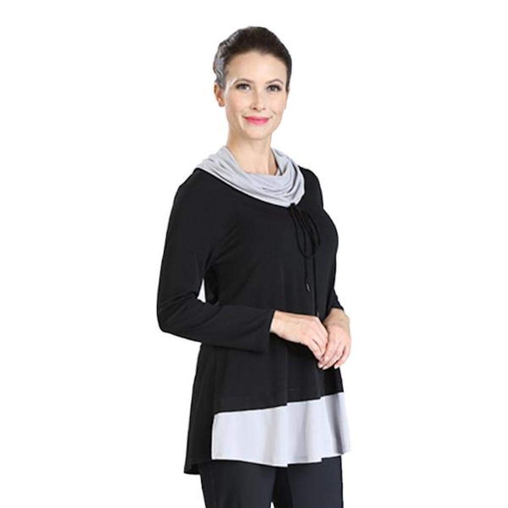 IC Collection Soft Knit Cowl Neck Tunic Sweater for Women - Black & Grey - Cozy Winter Pullover for Casual Wear & Office Outfits