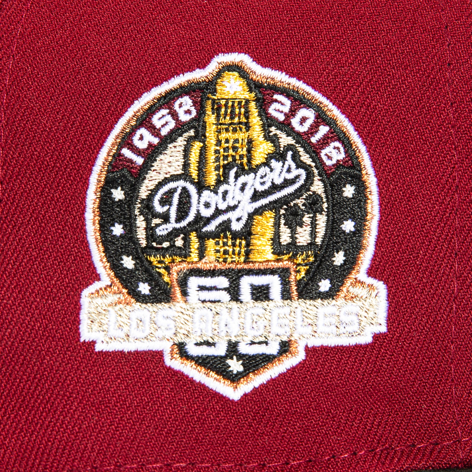 New Era 59Fifty Los Angeles Dodgers 60th Anniversary Patch Snapback Hat - Cardinal/Black/Metallic Gold/Copper - Official MLB Baseball Cap for Men & Women - Perfect for Games, Collecting & Streetwear Fashion