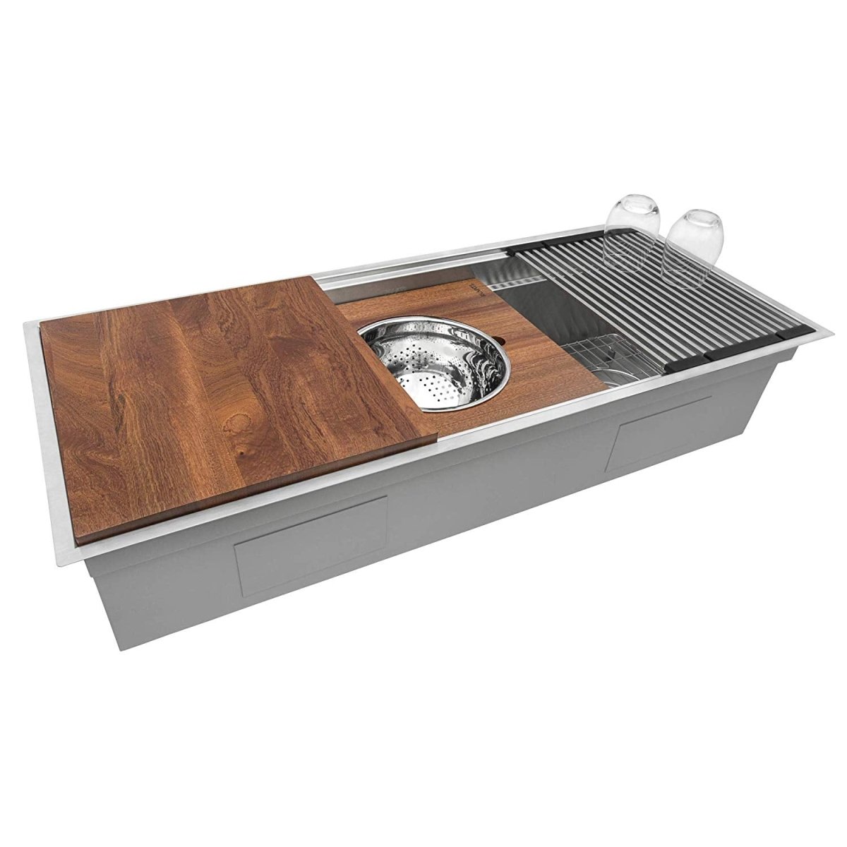 57 Inch Undermount Kitchen Sink - 16 Gauge Stainless Steel Two-Tiered Workstation Sink for Modern Kitchens | Perfect for Food Prep, Dishwashing & Entertaining
