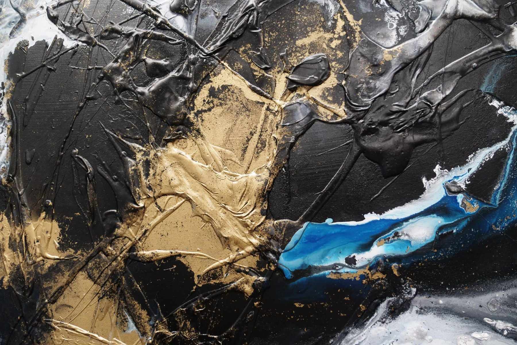 Black Cobalt Gold Textured Abstract Painting - 250cm x 150cm Large Wall Art for Living Room, Bedroom & Office Decor | Cobalt Bliss Collection