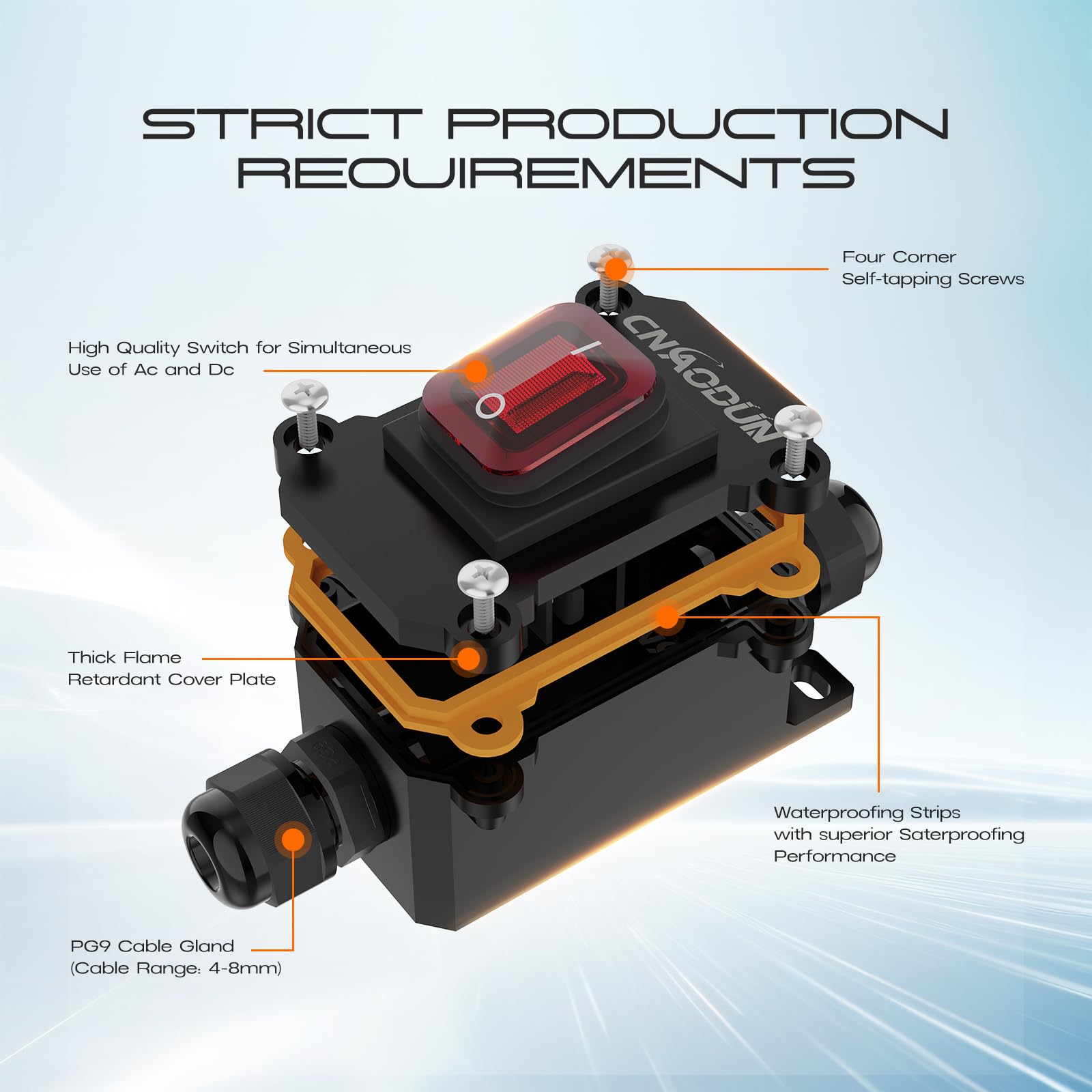20A-125V/16A-250V AC Waterproof Rocker Switch with Red LED Light - DPST Double Pole Toggle Switch - IP66 Outdoor Rated for Marine, RV & Industrial Equipment
