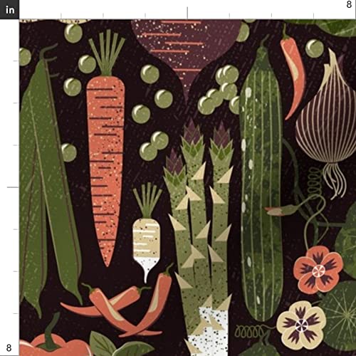 Premium Spoonflower Upholstery Velvet Fabric - Black & Green Garden Vegetables Print for Home Decor, Apparel & DIY Projects | Fat Quarter Size | Perfect for Curtains, Pillows & Clothing