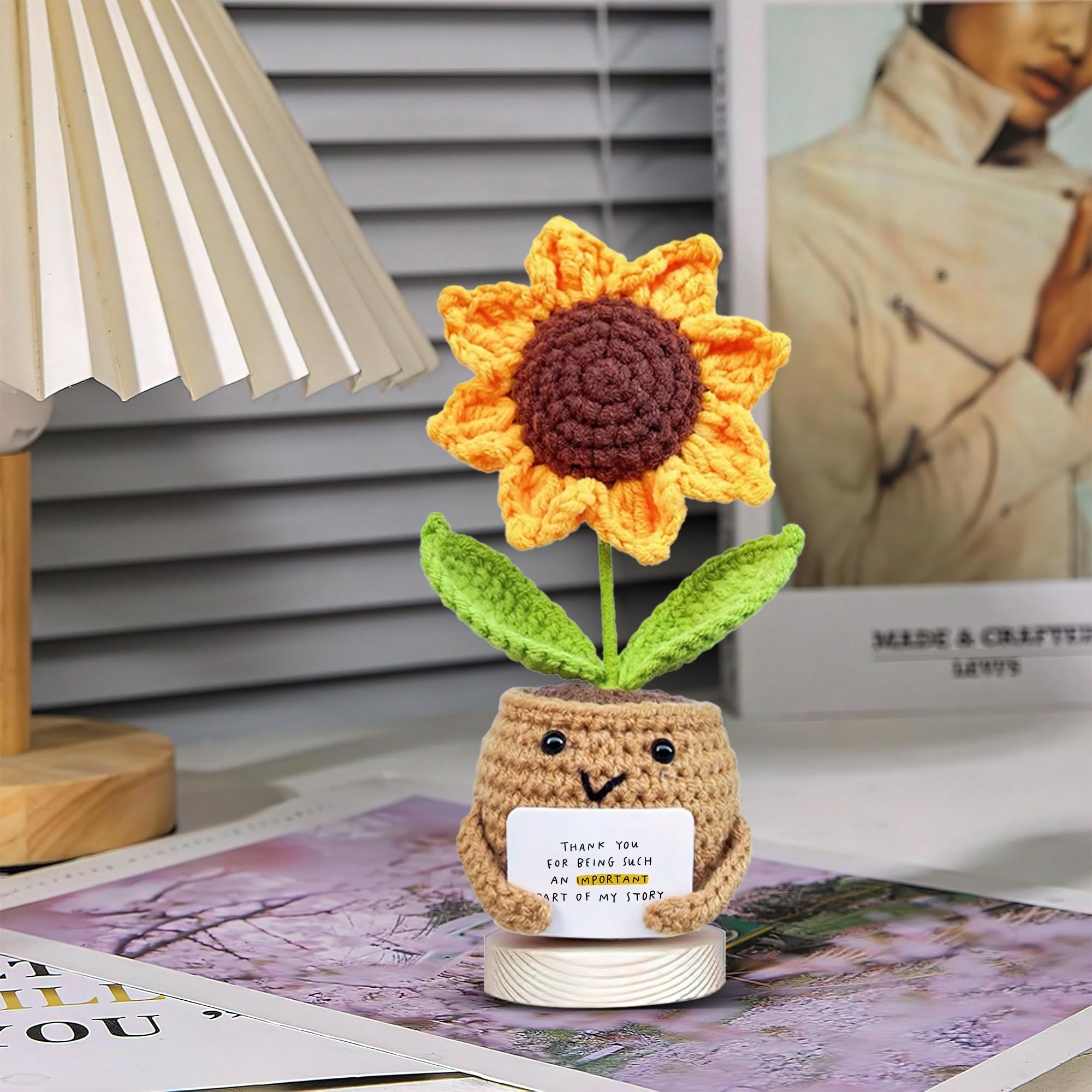 Gossby Handmade Sunflower Crochet Doll with Card - Gift for Coworker, Friend, Teacher - Perfect for Christmas & Birthdays