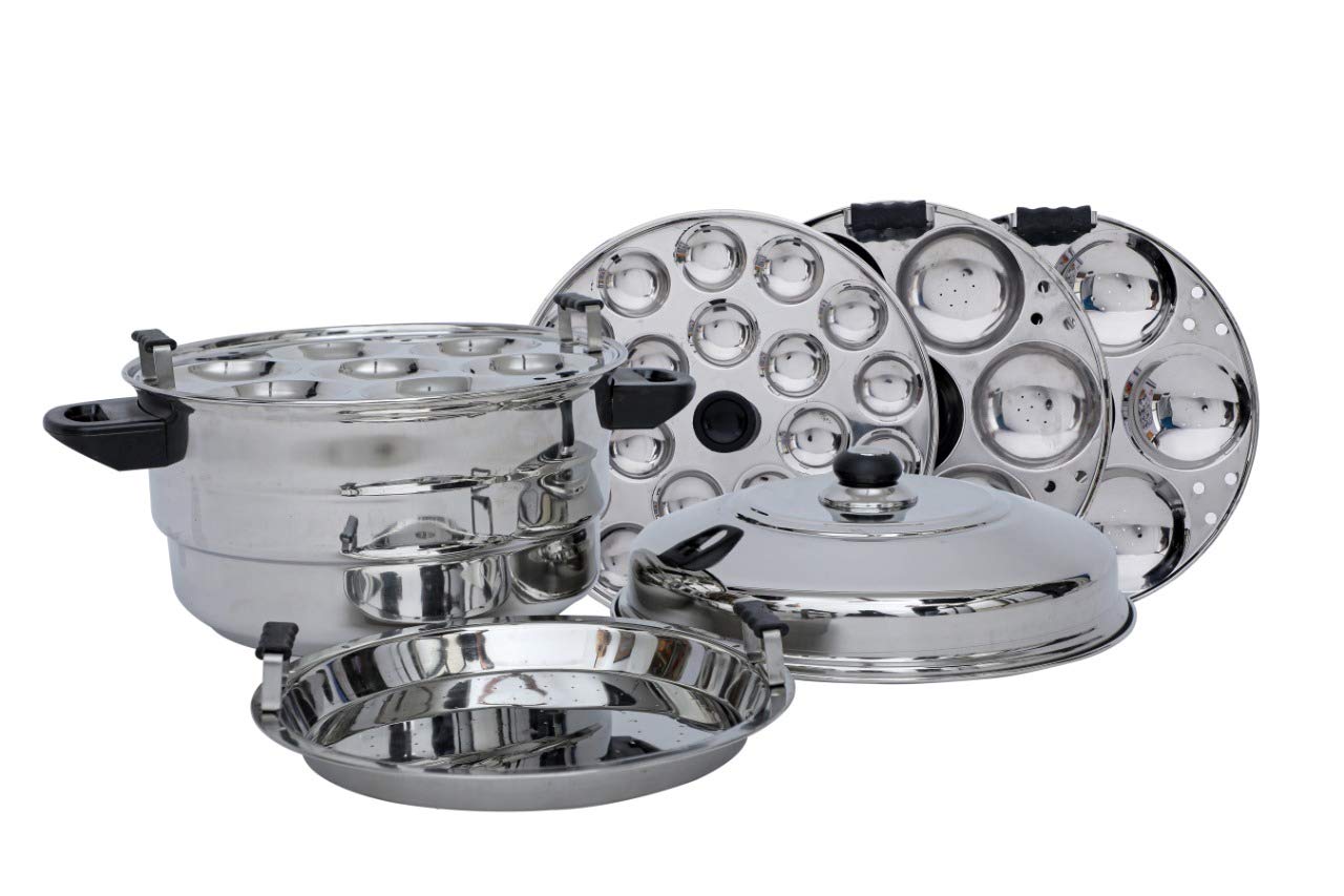 Premium Stainless Steel Idli Maker & Steamer with 5 Plates (21 Idli Capacity) - Silver | Perfect for Indian Breakfast, Healthy Snacks & Gluten-Free Cooking at Home