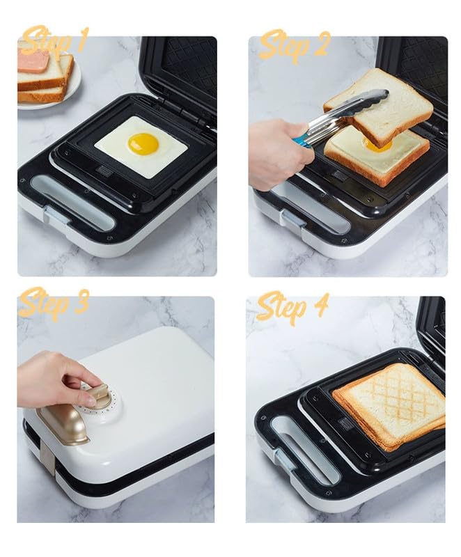 CAUME Non-Stick Sandwich Maker - PFOA & PFAS Free Stainless Steel Grill - Modern White Design for Perfect Paninis & Grilled Cheese - Ideal for Breakfast, Lunch & Quick Snacks at Home or Office