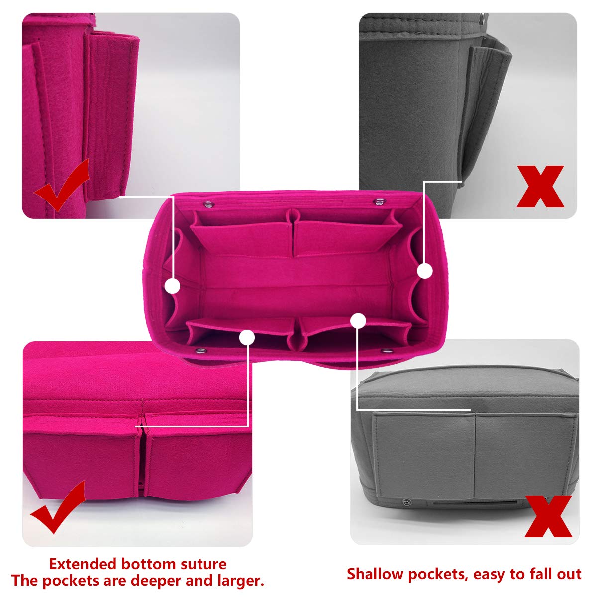 LEXSION Felt Purse Organizer Insert - Multi Pocket Handbag Organizer with 10+ Compartments | Perfect for Tote Bags, Backpacks & Travel Accessories Organization