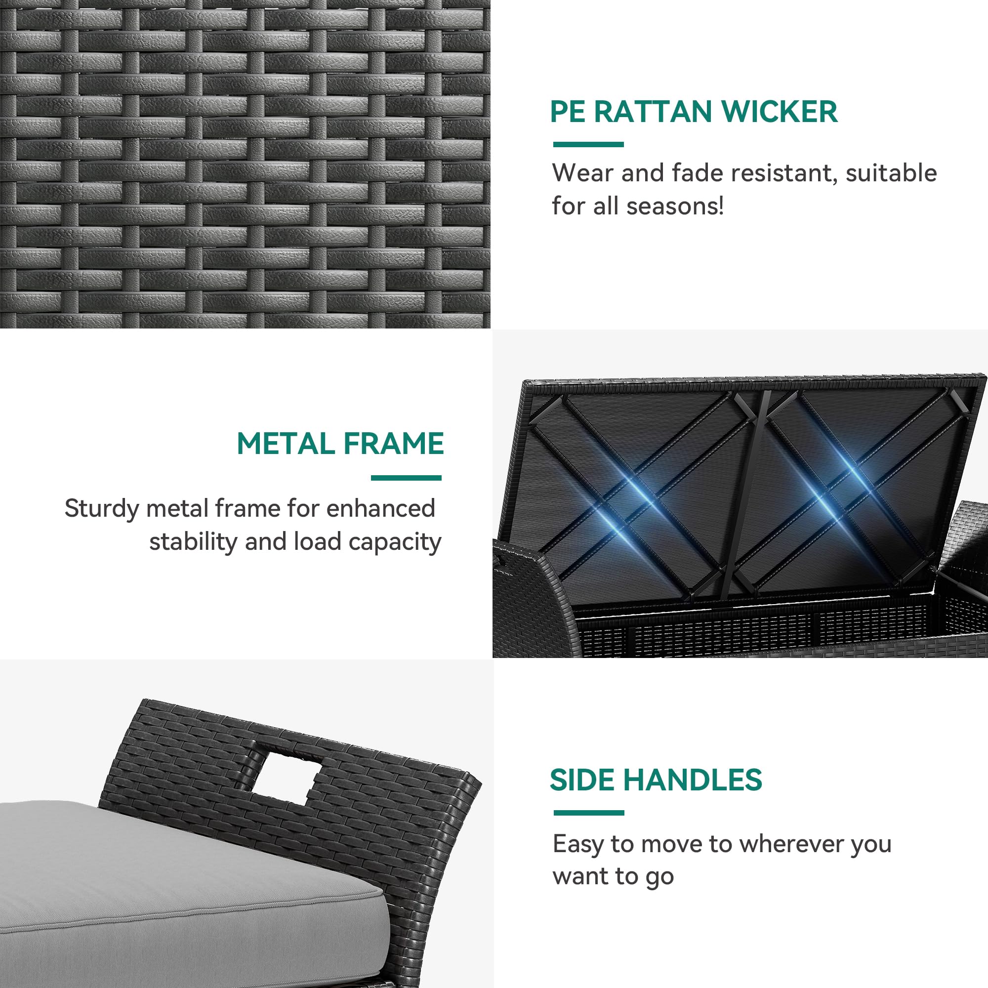 **YITAHOME 90 Gallon Outdoor Wicker Storage Bench with Cushion – Large PE Rattan Deck Box with Handles & Hydraulic Lid – Perfect for Patio Furniture, Cushions, Garden Tools, Pool & Sports Equipment – Black & Grey – Ideal for Backyard, Deck, and Poolside Storage**
