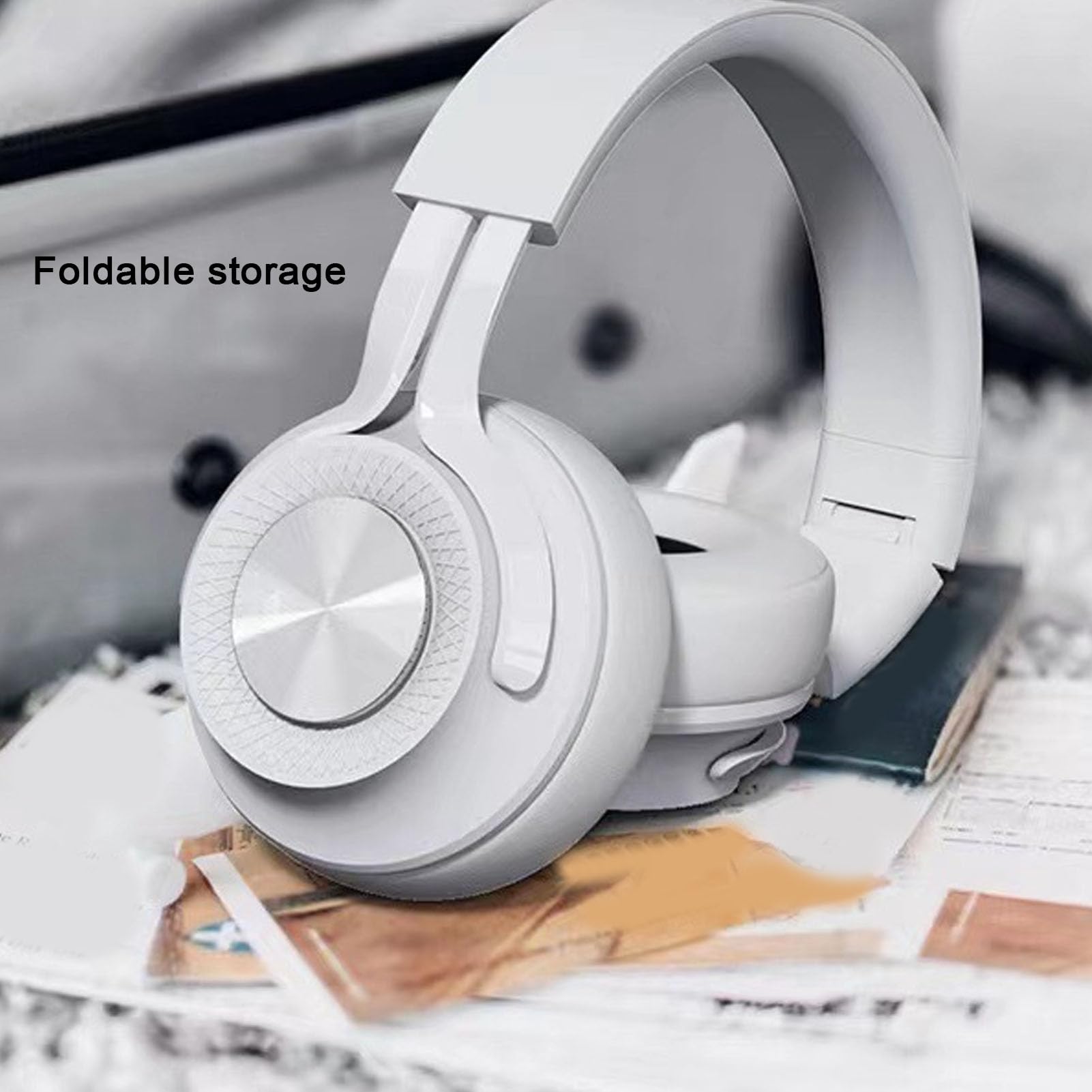 GOWENIC Wireless Gaming Headset with Noise Cancelling Mic - Bluetooth Over-Ear Headphones for PS5, Xbox One, PC & Mobile - Foldable Design with Memory Foam Cushions & Deep Bass (White) - Perfect for Gaming, Streaming & Online Meetings