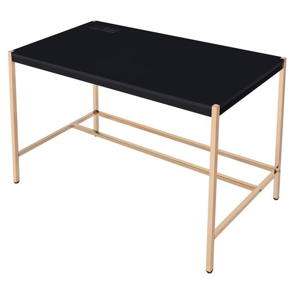 Acme Midriaks Modern Wooden Writing Desk with USB Port - Black & Gold Finish for Home Office, Study & Workspace