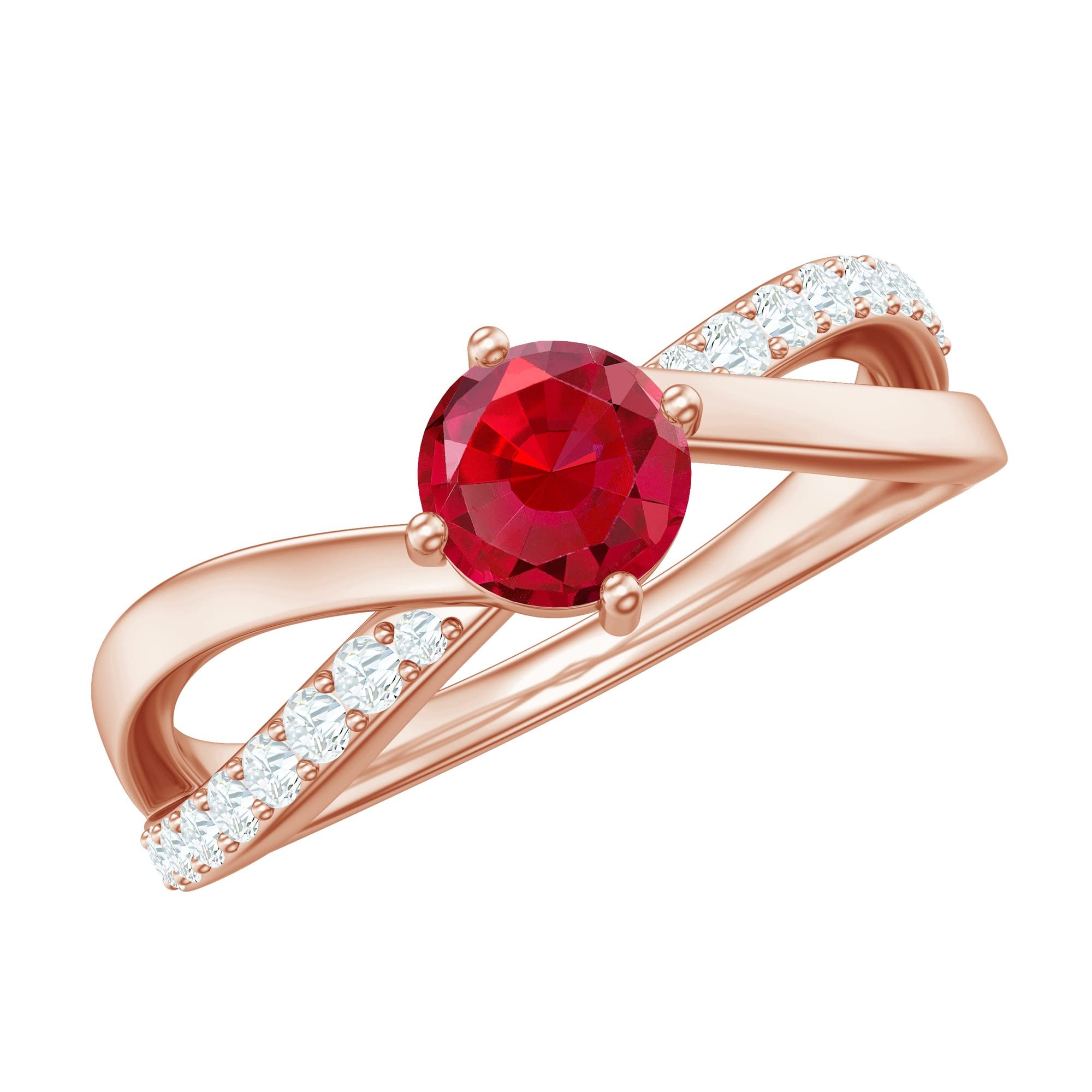 3/4 CT Created Ruby & Moissanite Ring in 14K Solid Gold - Certified Solitaire & Infinity Band for Engagement, Wedding, Anniversary Gifts | Perfect for Bridal Jewelry & Special Occasions