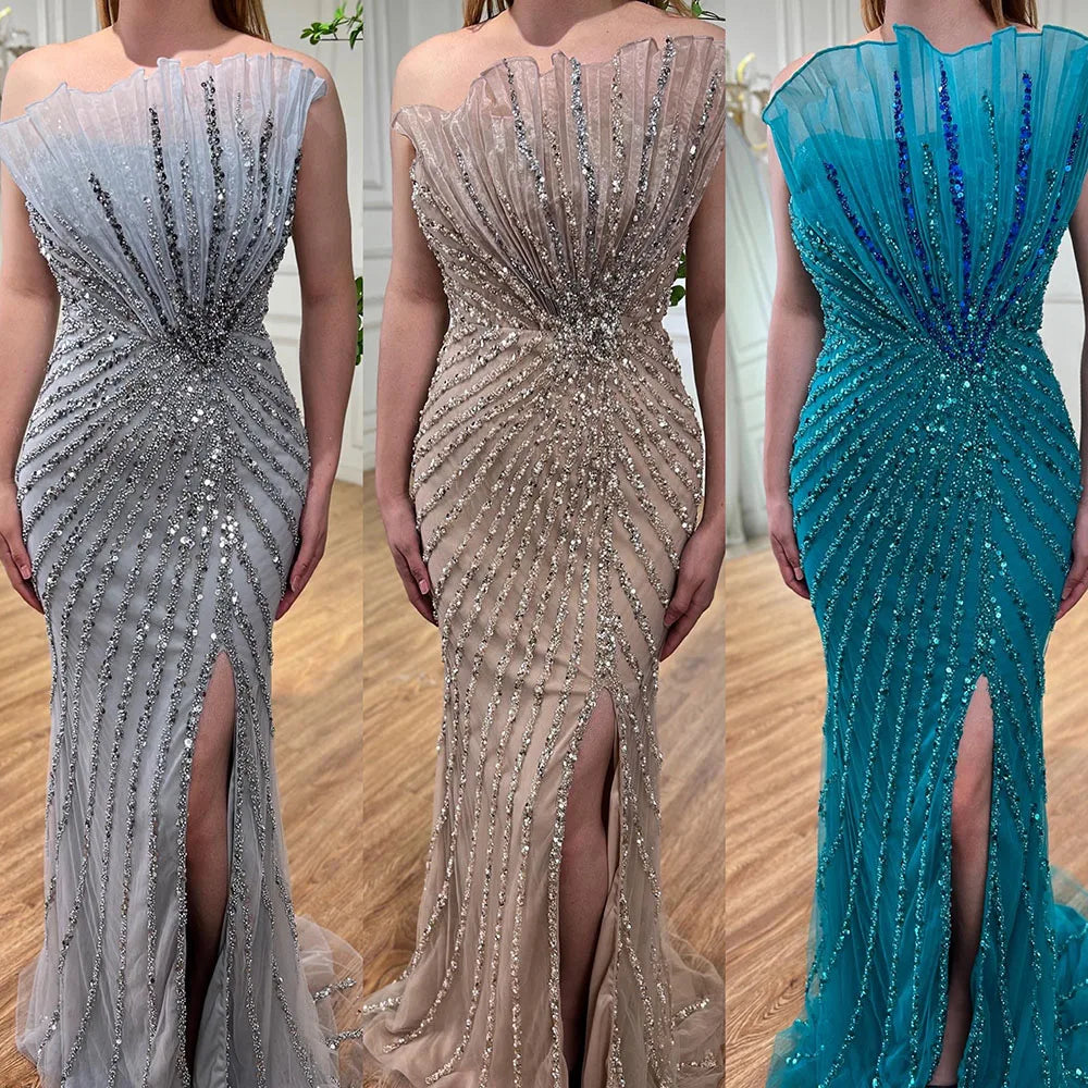 Serene Hill 2025 Women's Sexy Off-Shoulder Mermaid Evening Dress with High Split & Beaded Details - Perfect for Wedding Parties, Prom Nights & Formal Events (LA72049)