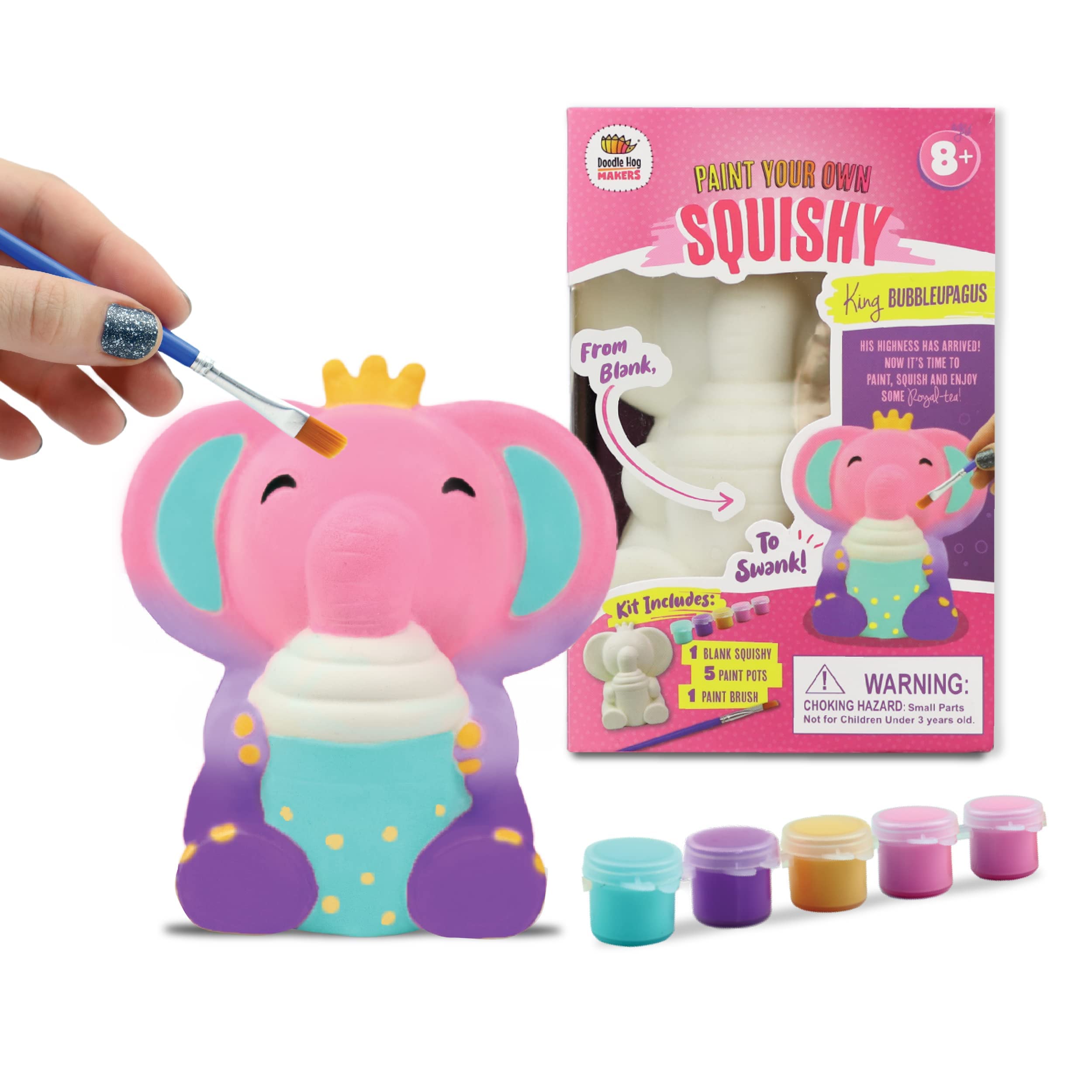 DOODLE HOG Elephant Squishy Painting Kit - Fun DIY Arts & Crafts for Kids Ages 8-12 - Slow Rise Squishy Animal Toys for Girls & Boys - Perfect Easter Basket Stuffers & Creative Gift Ideas - Great for Stress Relief, Party Favors & Sensory Play Activities