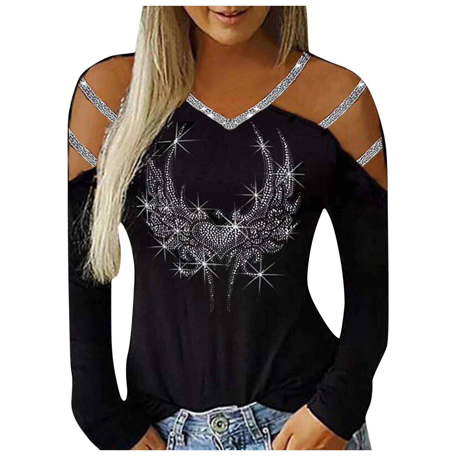 Stylish Hollow-Out Studded Women's Graphic T-Shirt - Long Sleeve Casual Blouse for Everyday Wear | Perfect for Street Style, Date Nights & Office Outfits