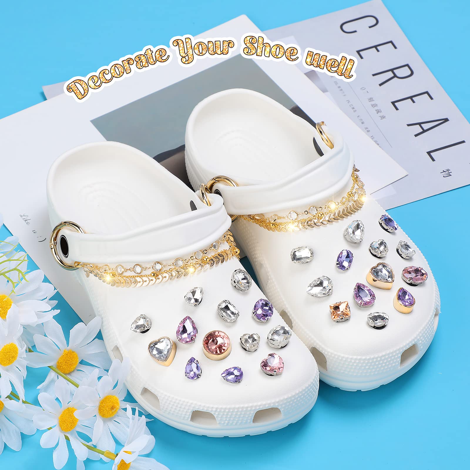 2 Pairs Handmade Shoe Charms Chains - Glitter Alloy Shoe Accessories with Buckle Clasps, Shiny Faux Jewelry Decor for DIY Crafts - Perfect for Sneaker Customization, Gift Making & Fashion Accessories