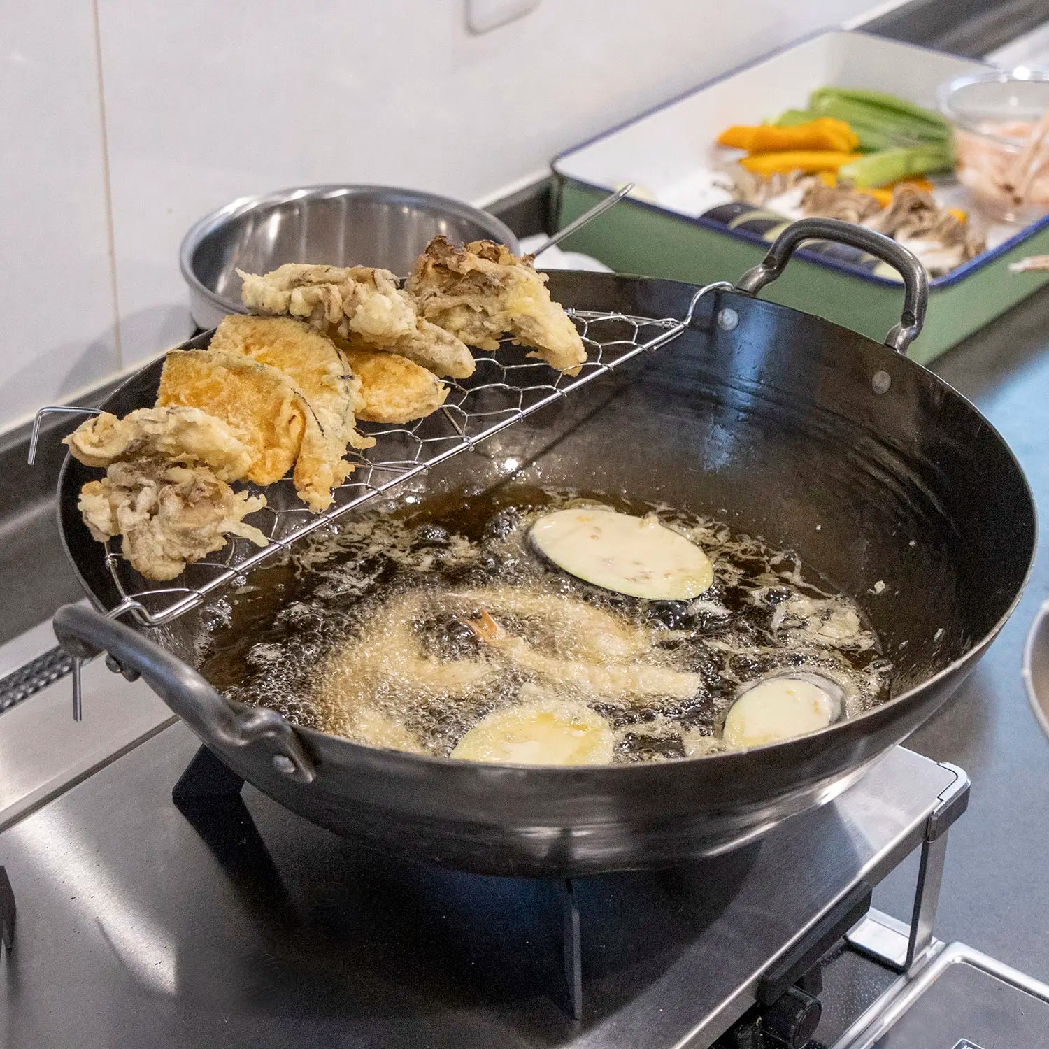 EBM Stainless Steel Tempura Cooling Rack - Durable & Rustproof for Deep Fried Foods - Perfect for Draining Tempura, Fried Chicken, Donuts & More | Ideal for Home Kitchens & Restaurants