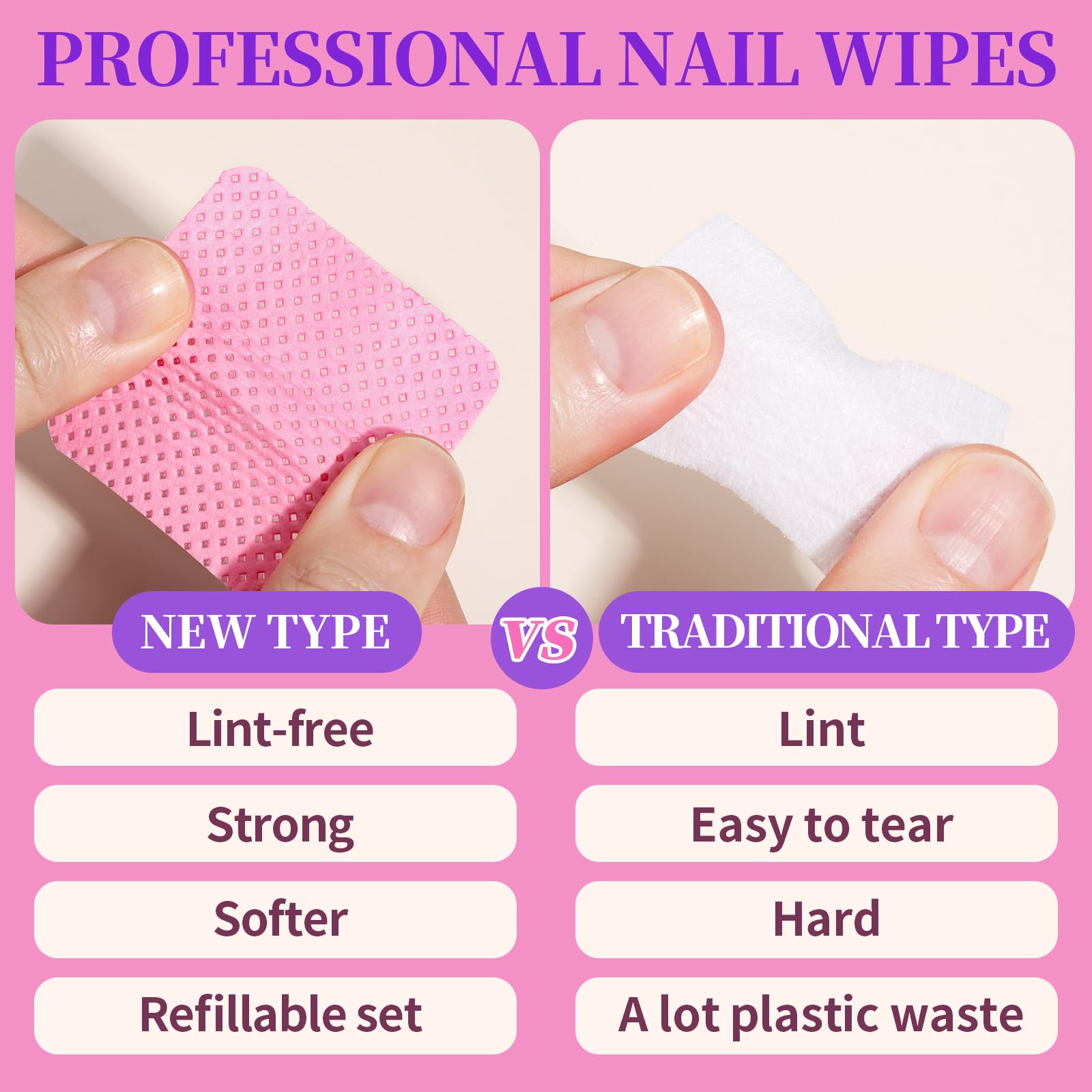 FANDAMEI 740PCS Lint Free Nail Wipes for Gel Nails & Lash Extensions - Premium Cleaning Pads for Nail Prep, Glue Removal & Sanitizing - Ideal for Salon, Home Manicure & Professional Nail Care