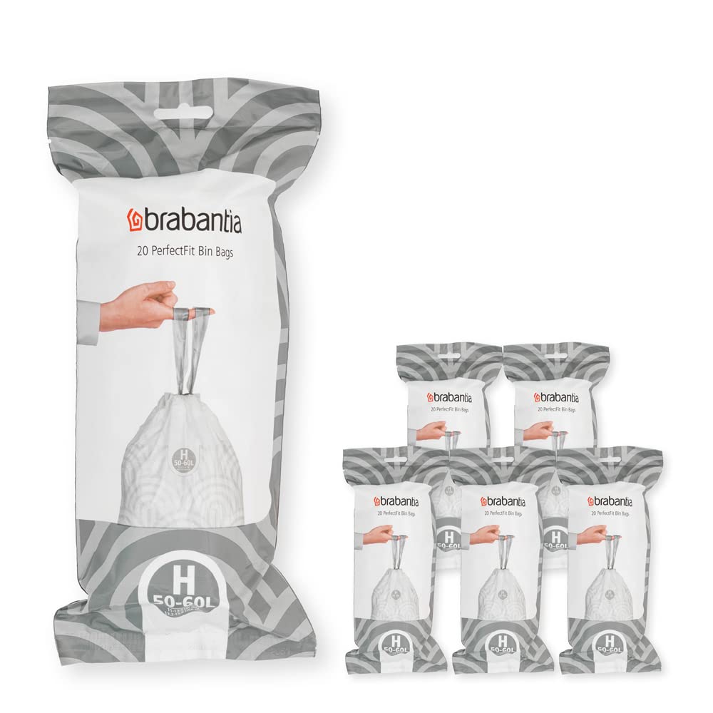 Brabantia PerfectFit Drawstring Trash Bags - 13.2-16 Gallon Heavy Duty Kitchen Garbage Bags (120 Count) - Leakproof & Odor Control for Home, Office & Outdoor Use