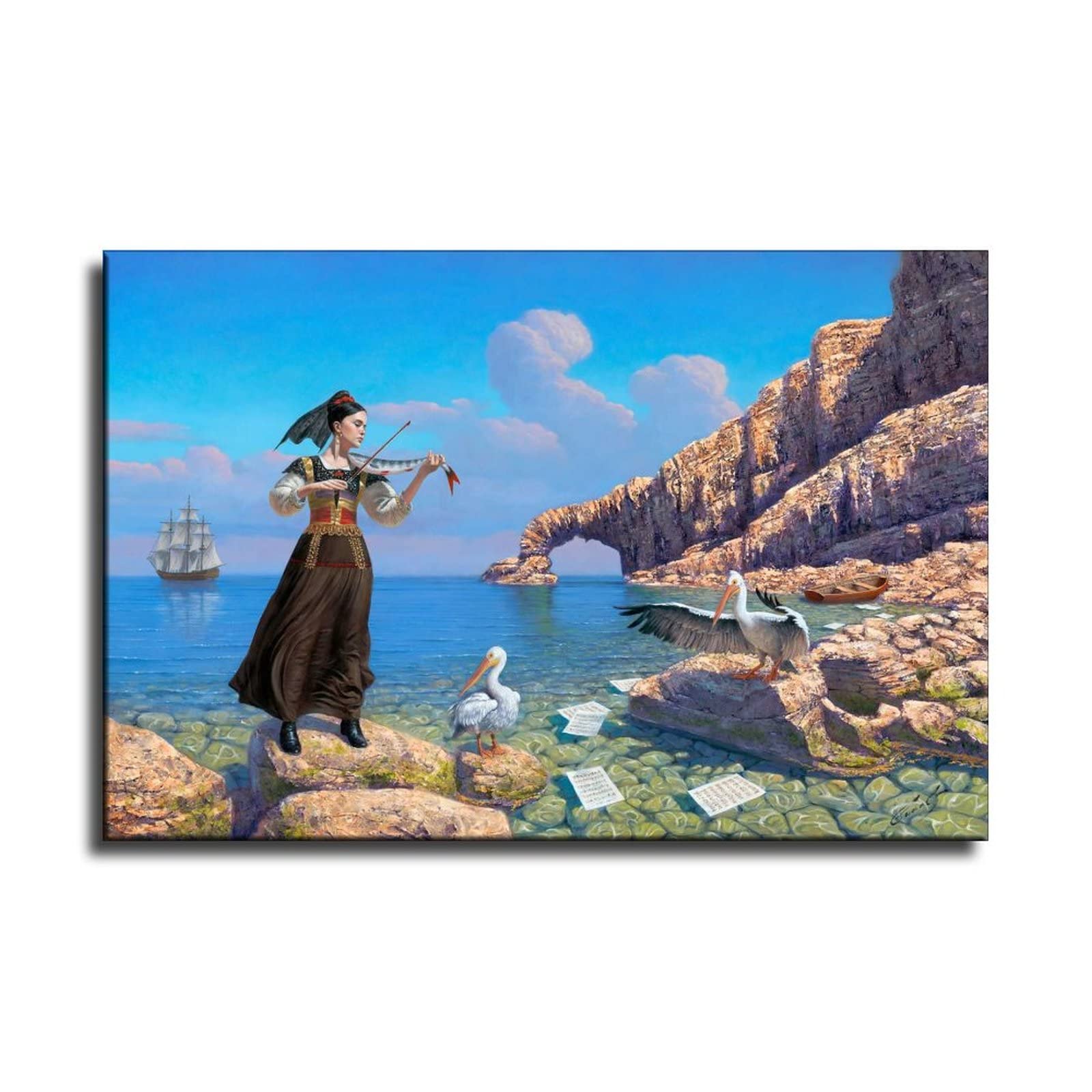 LVUPIIG Songs of The Islands Surrealism Art Print - 12x18 Inch (30x45cm) Canvas Wall Art for Living Room & Bedroom - Tropical Island Decor, Beach House Painting, Boho Home Decor