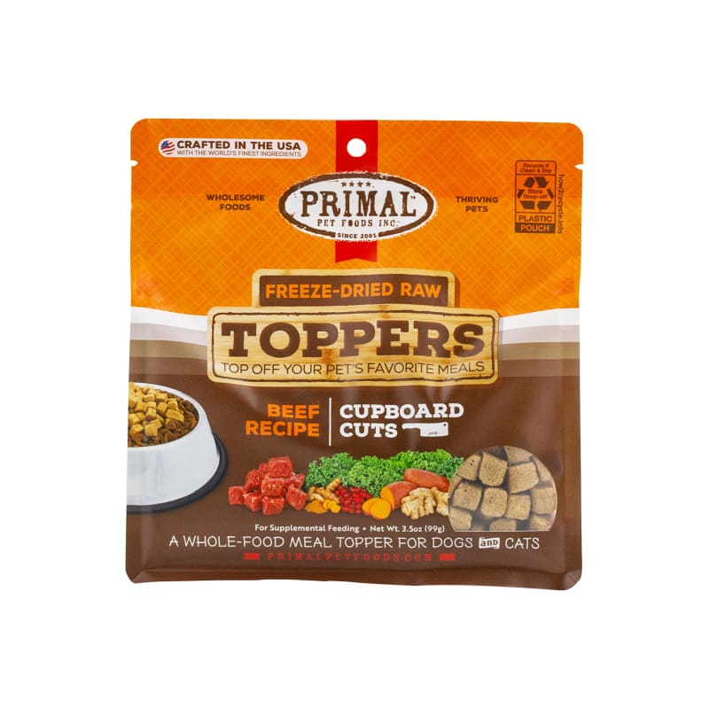 Primal Freeze-Dried Raw Beef Recipe Dog & Cat Food Topper - Grain-Free, High Protein Pet Treat (2 Sizes) | Perfect for Topping Kibble or Raw Meals