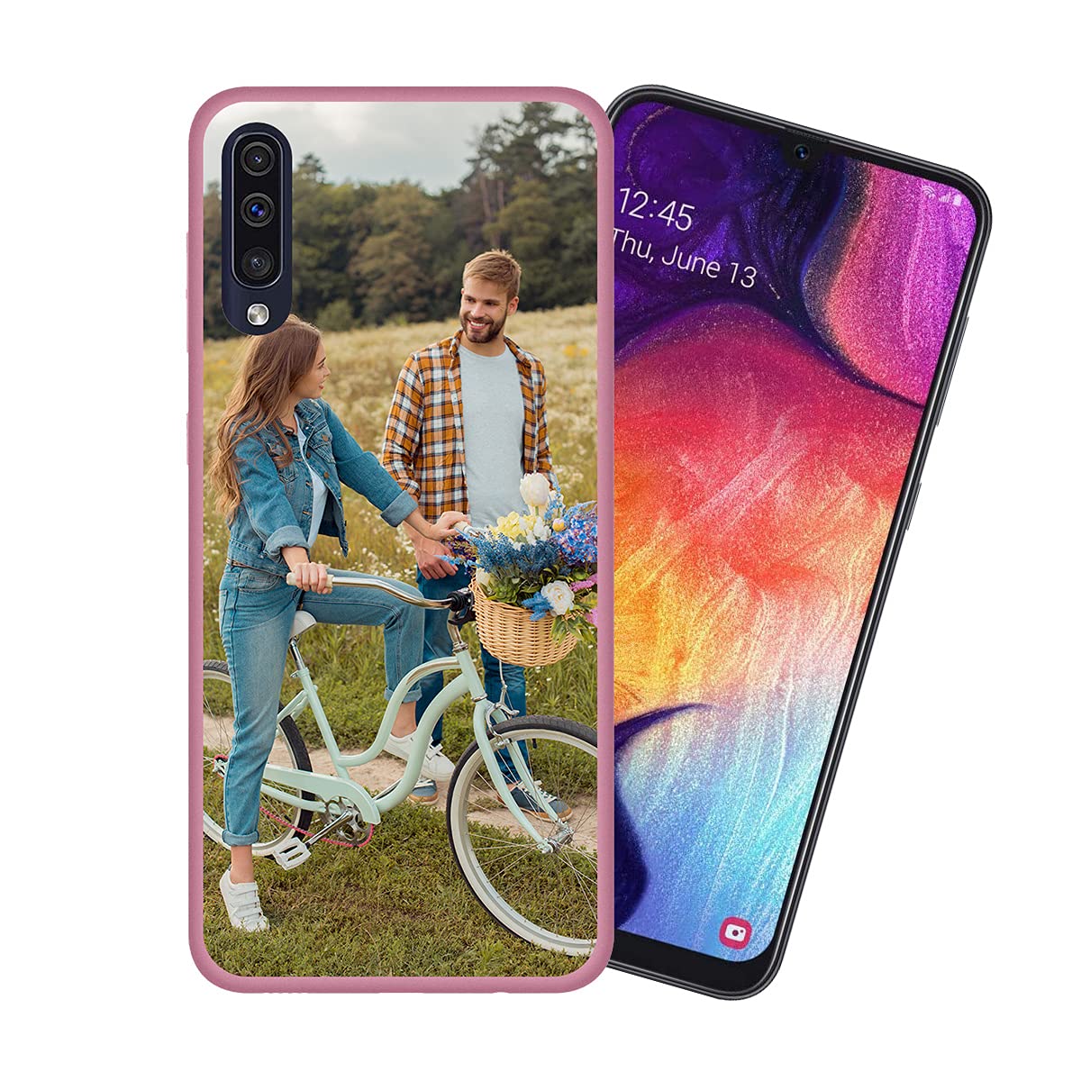Custom Photo Phone Case for Samsung Galaxy A50 - Personalized Picture Bumper Silicone Cover with Soft Matte Finish | Protective Candy Case for Birthday, Mother's Day Gift | Trendy Pink Protective Cover for Everyday Use & Special Occasions