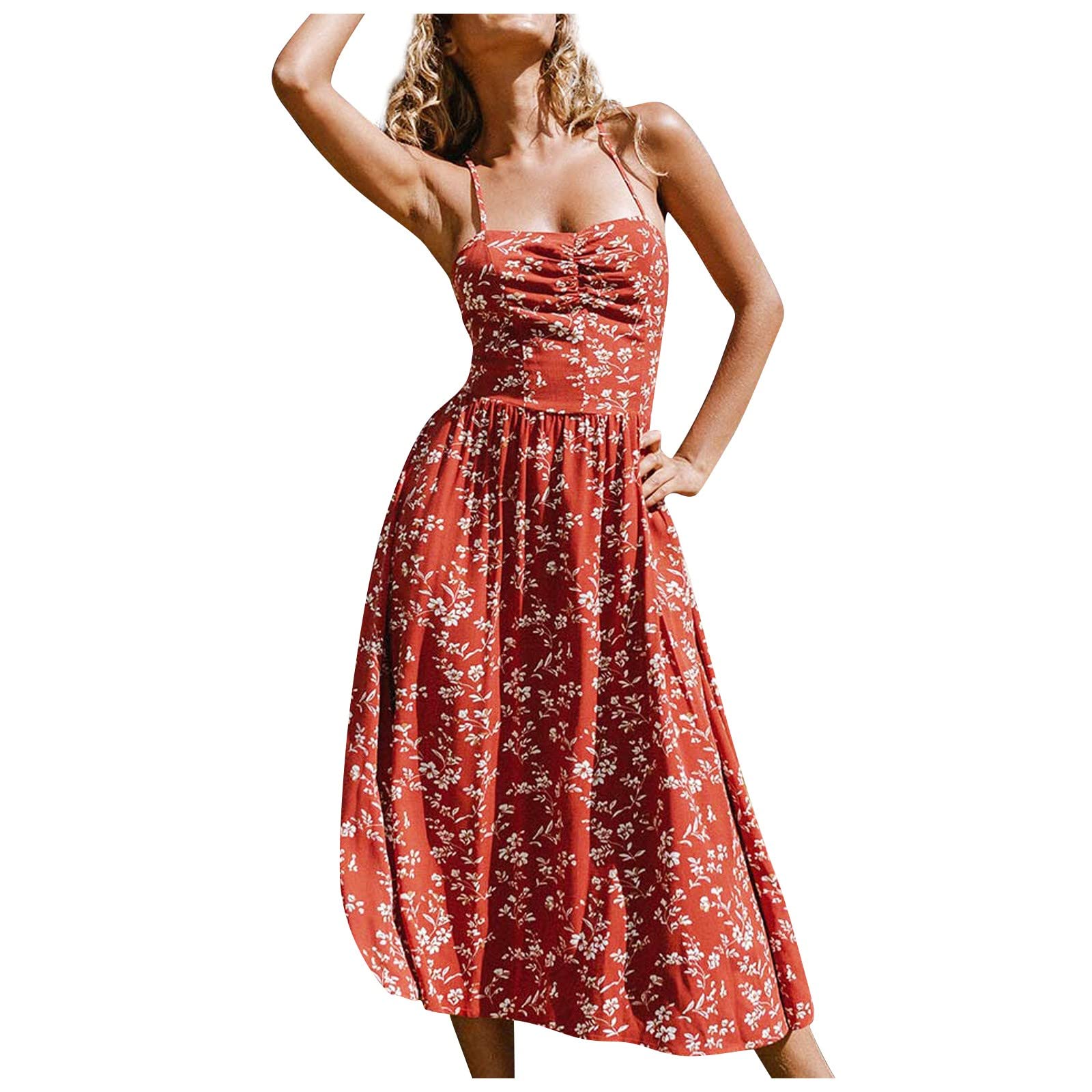 Bohemian Floral Maxi Dress for Women - Casual Burgundy Halter Sundress with Long Flowy Skirt | Perfect for Beach, Vacation, and Summer Outfits