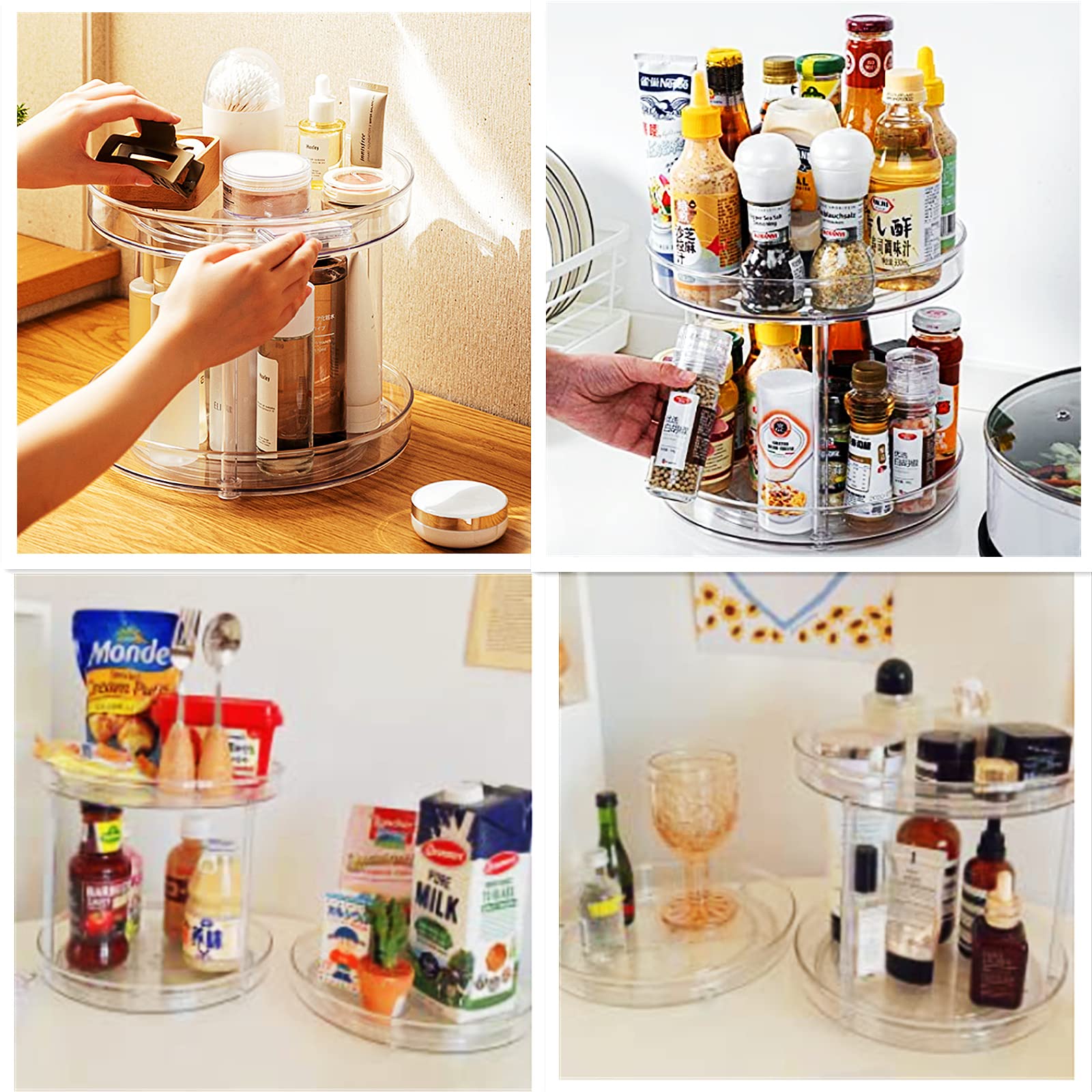2 Tier Lazy Susan Spice Rack Organizer - 360° Rotating Turntable for Kitchen Cabinet, Countertop, Pantry | Perfect for Spices, Snacks, Fruits & Makeup Storage | Space-Saving Solution for Small Kitchens & Vanity Tables