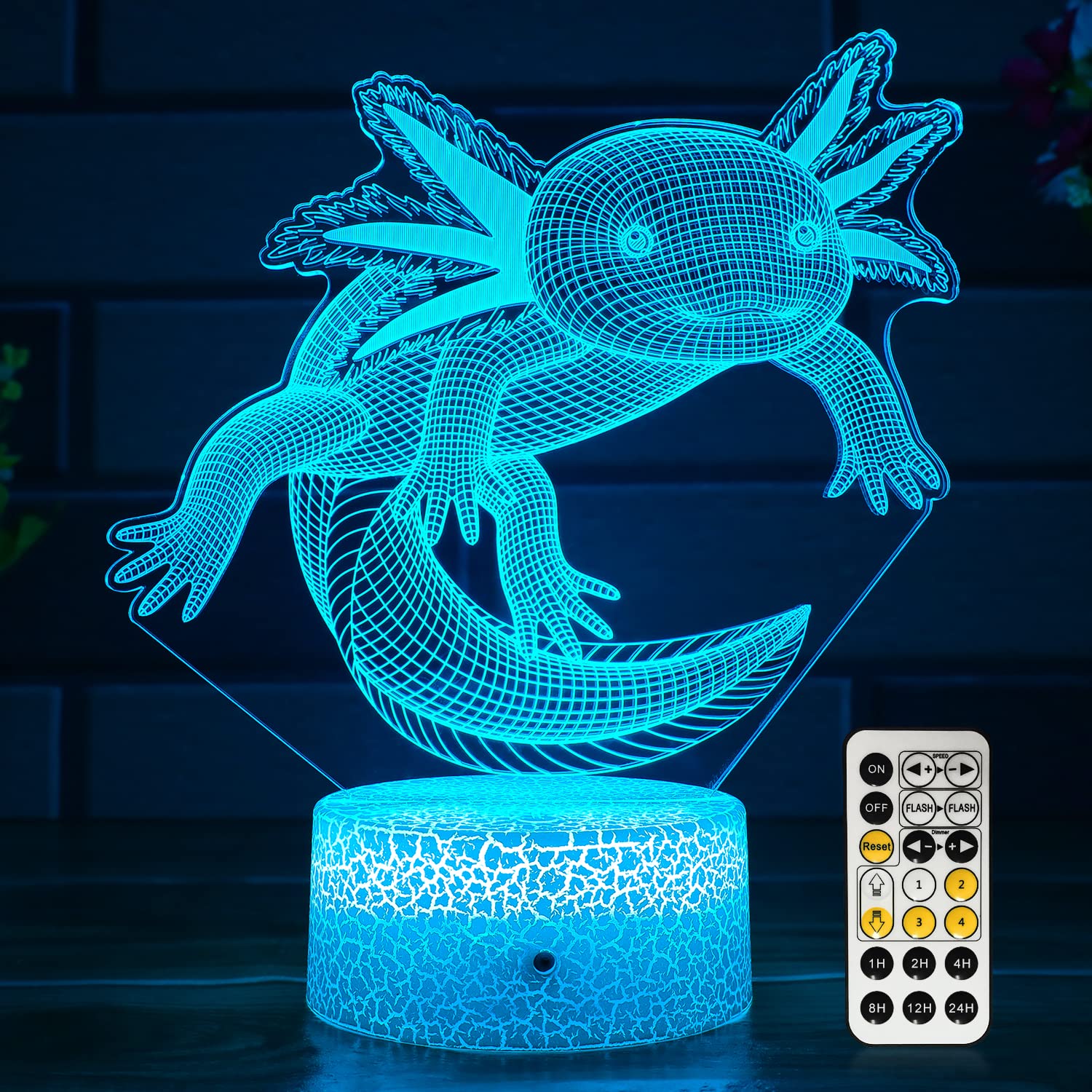 7-Color Changing Axolotl Night Light with Touch & Remote Control - Dimmable LED Kids Bedside Lamp with Timer | Perfect Room Decor for Boys & Girls | Ideal for Bedrooms, Nurseries, and Sleep Aid