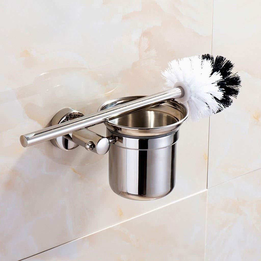 Stainless Steel Wall Mounted Toilet Brush Holder with Long Handle - Chrome Bathroom Cleaning Tool Set for WC & Toilet Hygiene | Perfect for Modern Bathrooms, Restrooms & Home Cleaning Essentials
