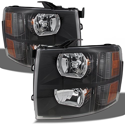 AKKON Replacement Black Bezel Headlights for 2007-2013 Chevy Silverado - Driver & Passenger Side Headlamp Pair - Upgrade Your Truck's Lighting for Night Driving & Off-Road Adventures