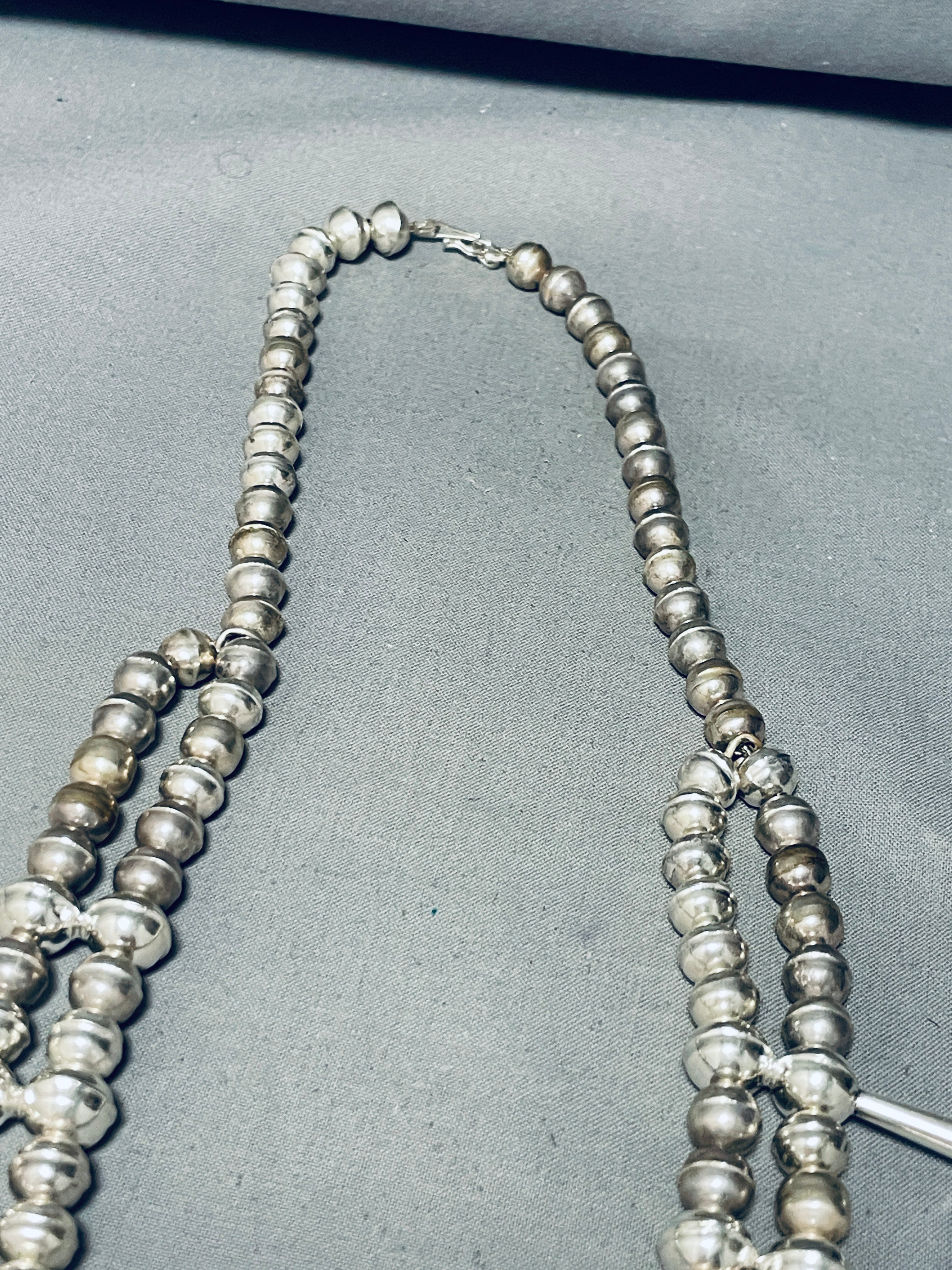 Authentic Navajo Sterling Silver Squash Blossom Necklace with Turquoise - 162g Heavy Handmade Jewelry for Women, Perfect for Boho Fashion & Special Occasions