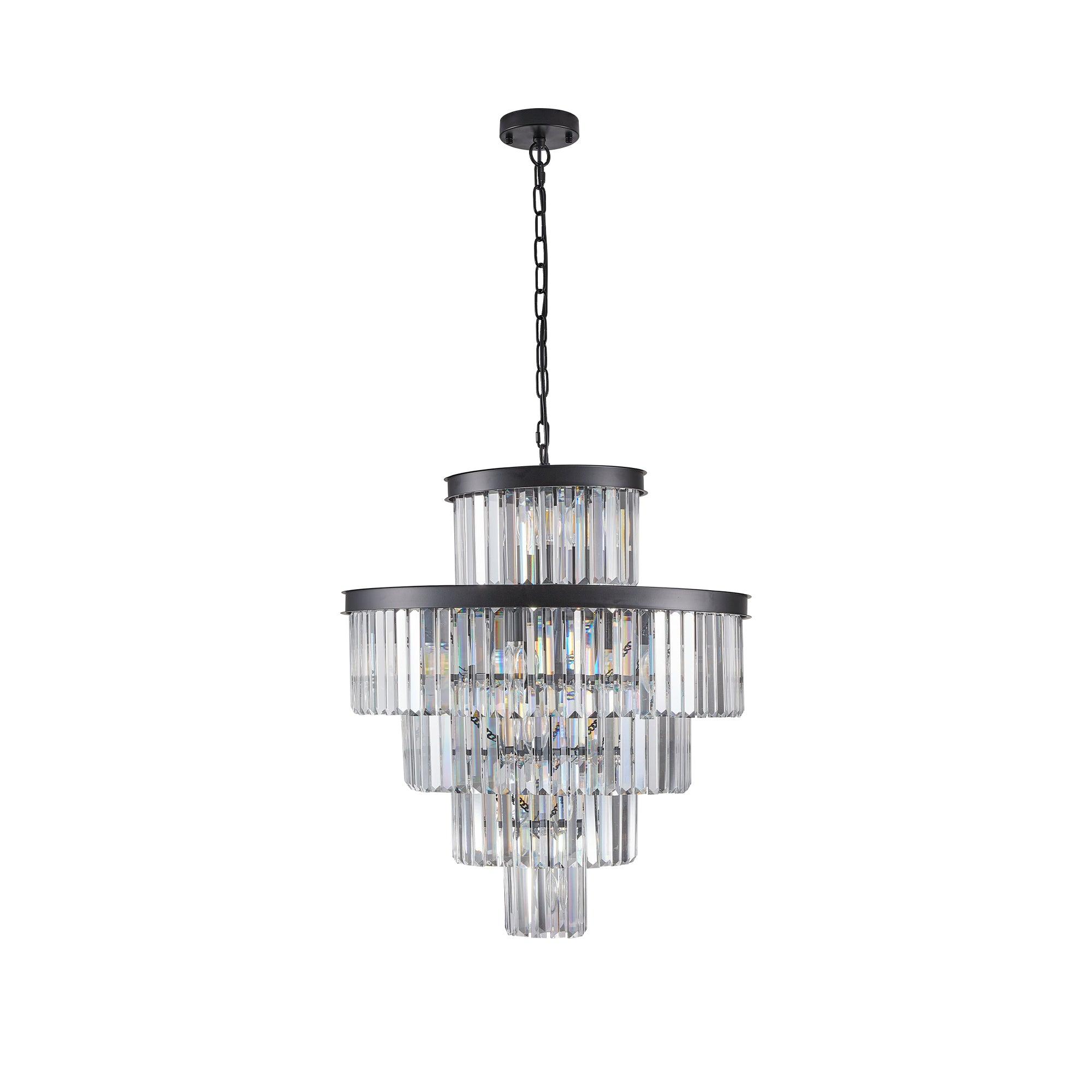 Elegant Black Crystal Chandelier - 23.6 Inch Modern Hanging Pendant Light Fixture for Dining Room, Bedroom & Living Room - Luxury Home Decor Lighting for Weddings, Parties & Interior Design