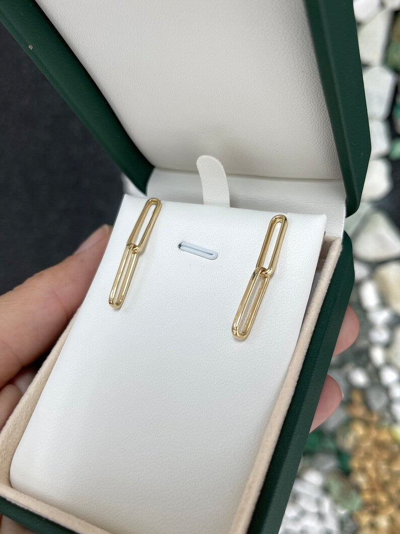 14K Yellow White Rose Gold Solid Double Paperclip Dangle Earrings for Women - 4.0 Grams | Elegant Everyday Jewelry for Work, Parties & Special Occasions