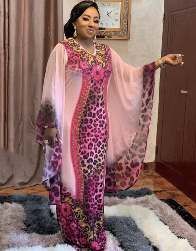 African Women's Batwing Sleeve Dress - Flowy Maxi Dress for Casual Wear, Parties & Special Occasions