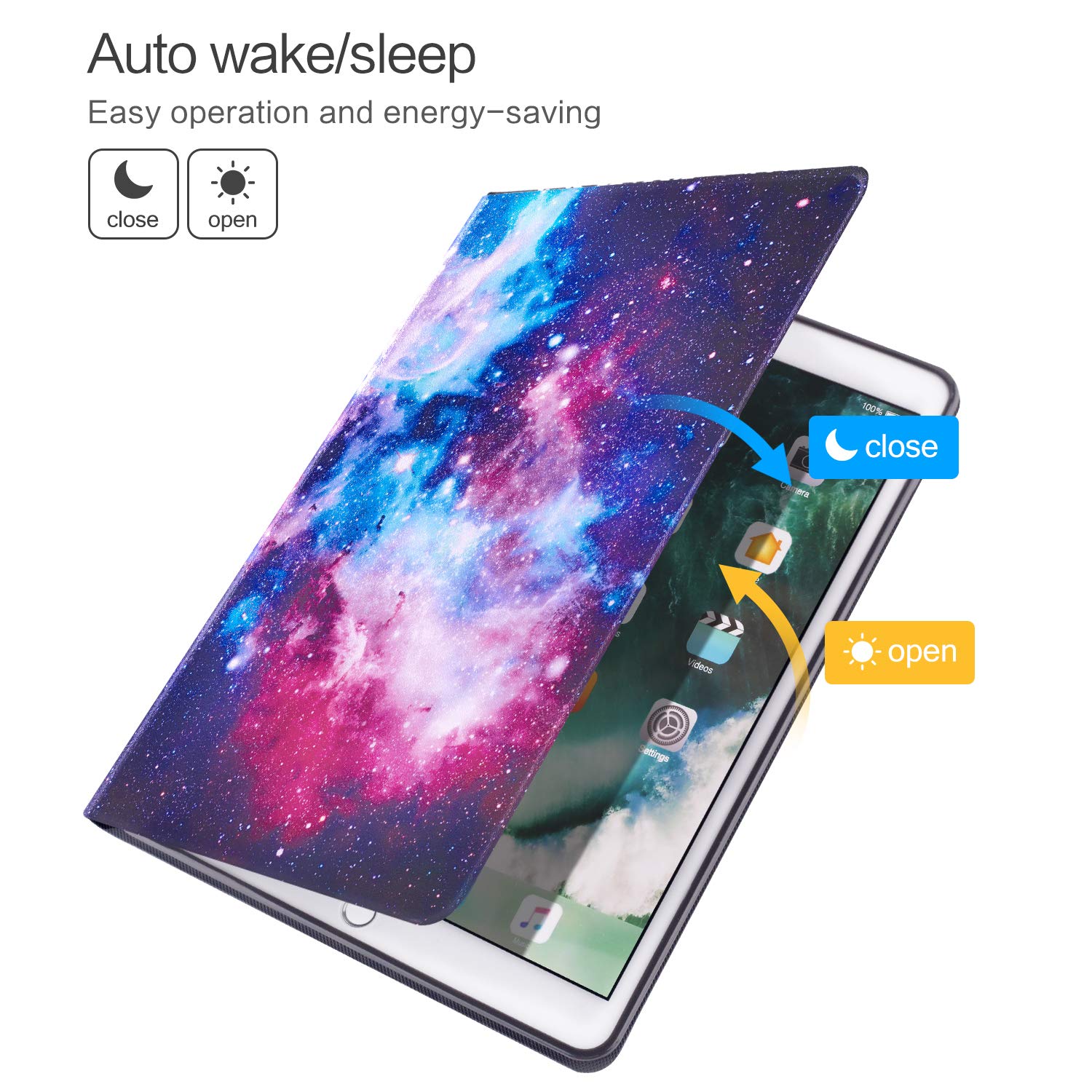 Premium Leather iPad 9.7 Case with Auto Sleep/Wake & Adjustable Stand - Compatible with iPad 5th/6th Gen & Air 1/2 - Nebula Blue - Perfect for Work, Travel & Home Use