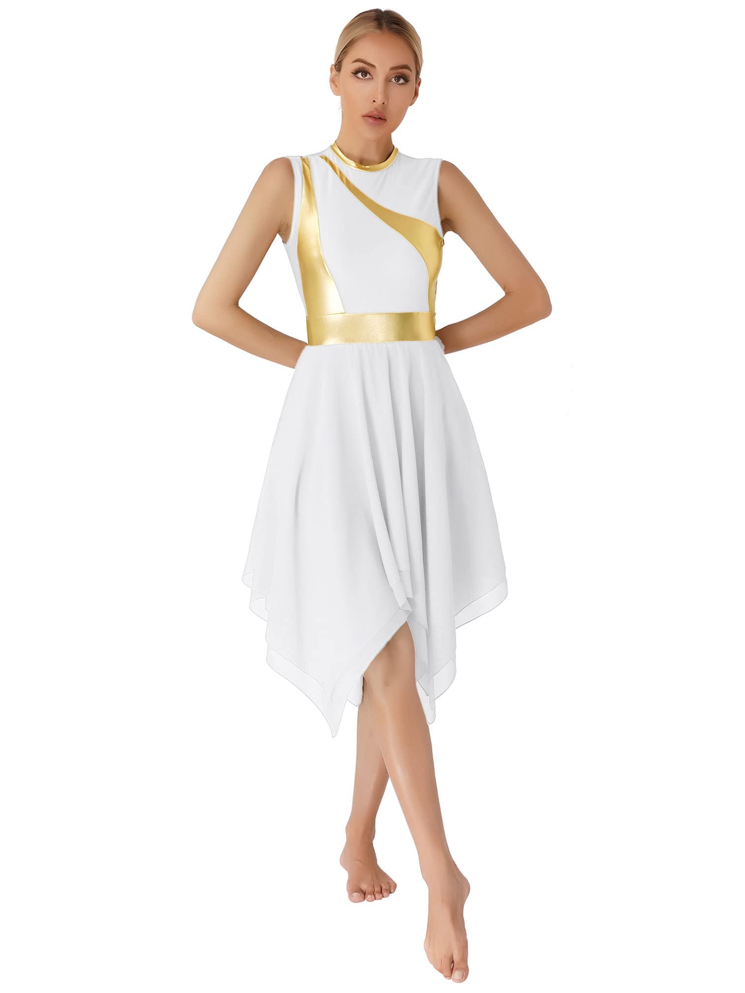 Women's Asymmetrical Sleeveless Color Block Lyrical Modern Dance Dress for Praise Worship Performance