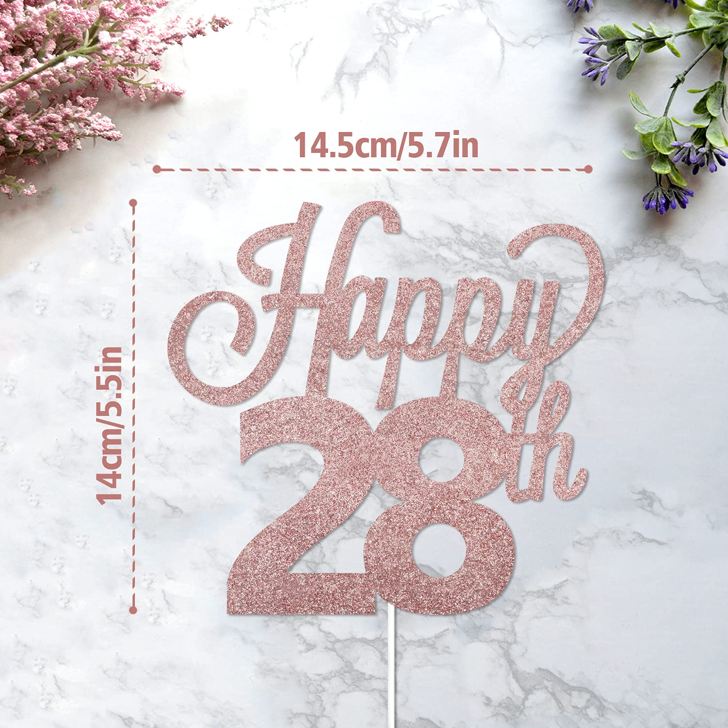 LINGTEER Happy 28th Birthday Cake Topper - Cheers to 28 Years Old Party Decor, Gold Foil Cake Centerpiece for Anniversary Celebration - Perfect for Birthday Parties, Milestone Events & Photo Backdrops