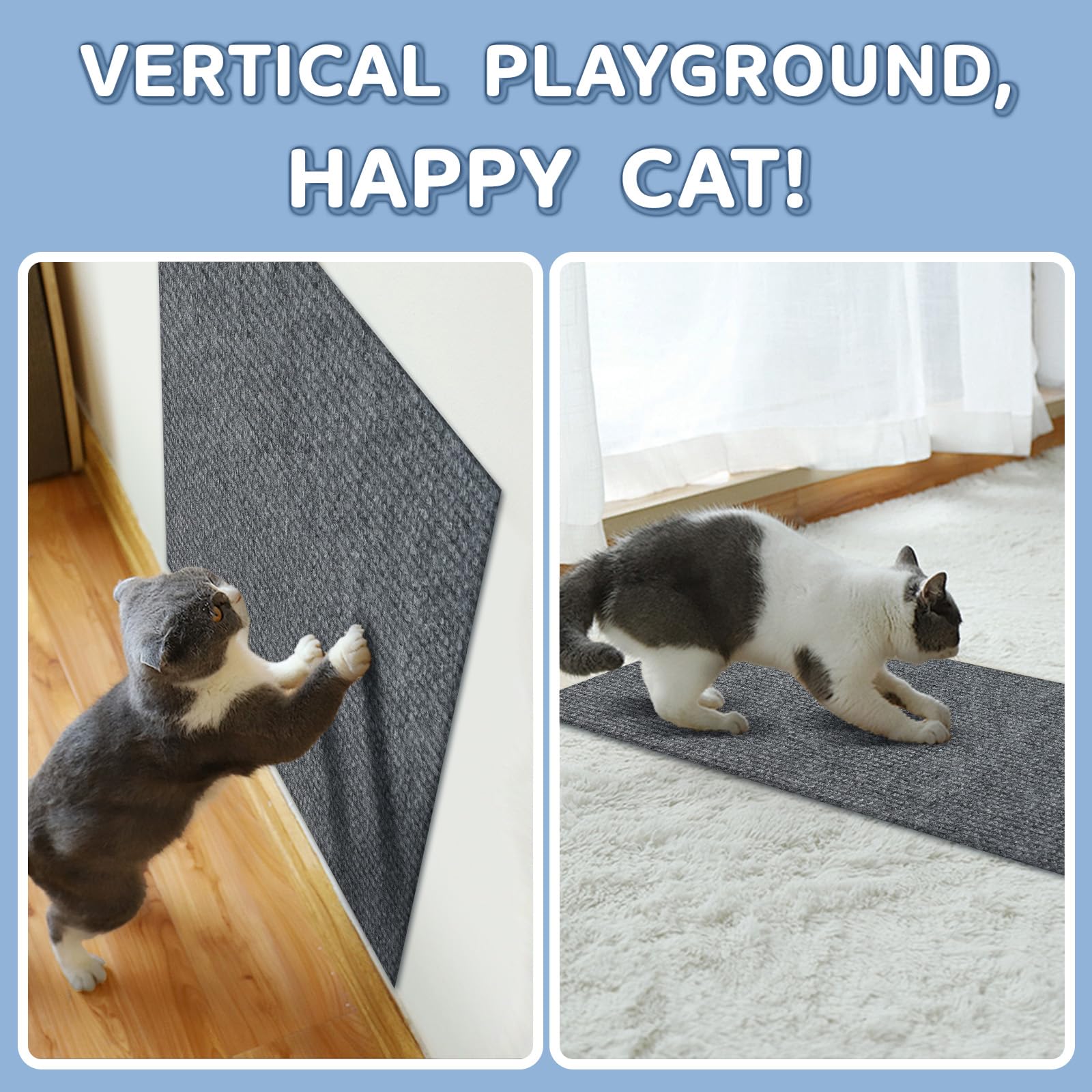 78.7x15.8 Inch Self-Adhesive Cat Scratching Mat - Replacement for Cat Tree Post & Wall Shelves, Furniture Protector for Couch & Sofa - DIY Climbing Scratcher for Kittens & Adult Cats - Perfect for Living Room, Bedroom & Home Decor